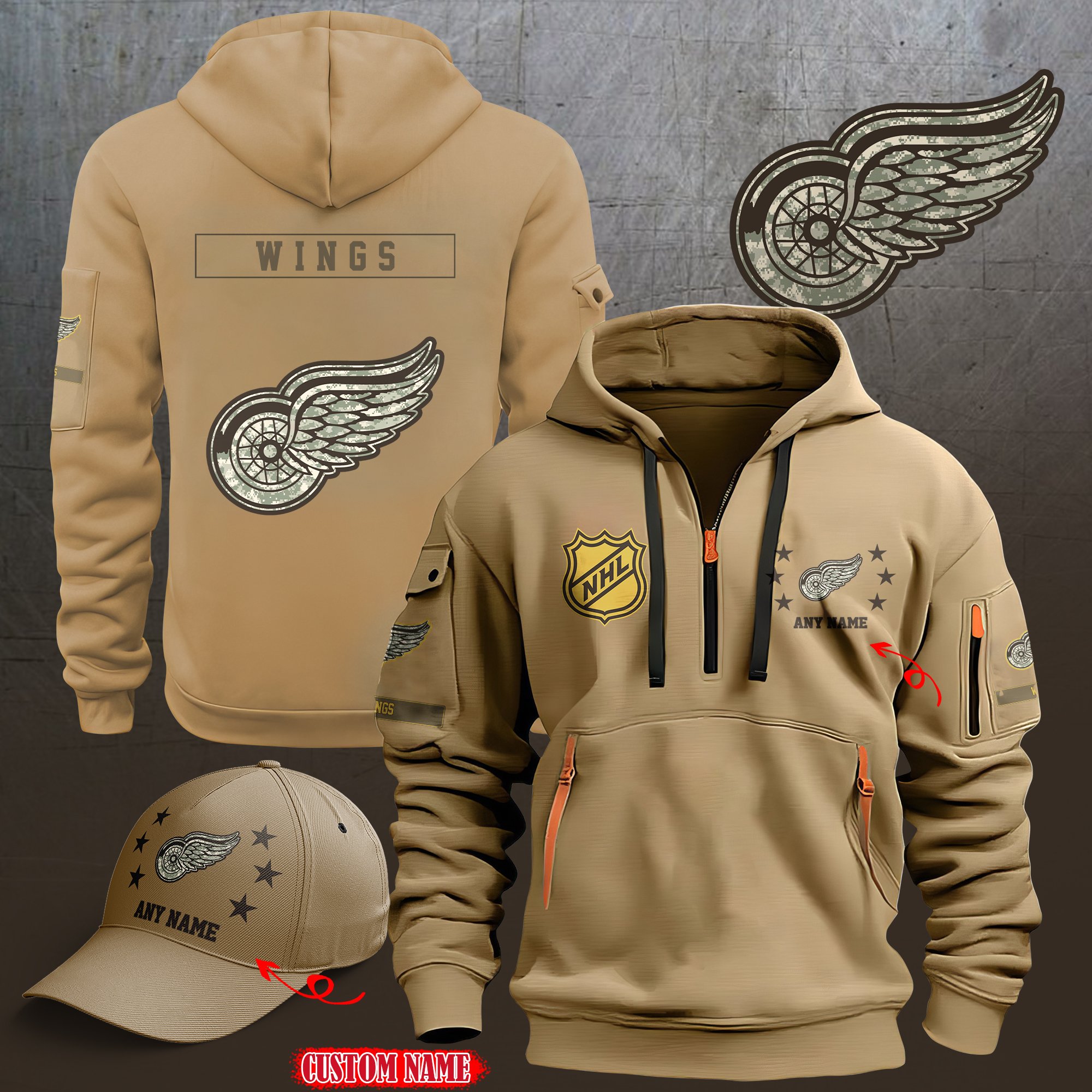 Detroit Red Wings Combo (Hoodie+ CAP) Custom 58697