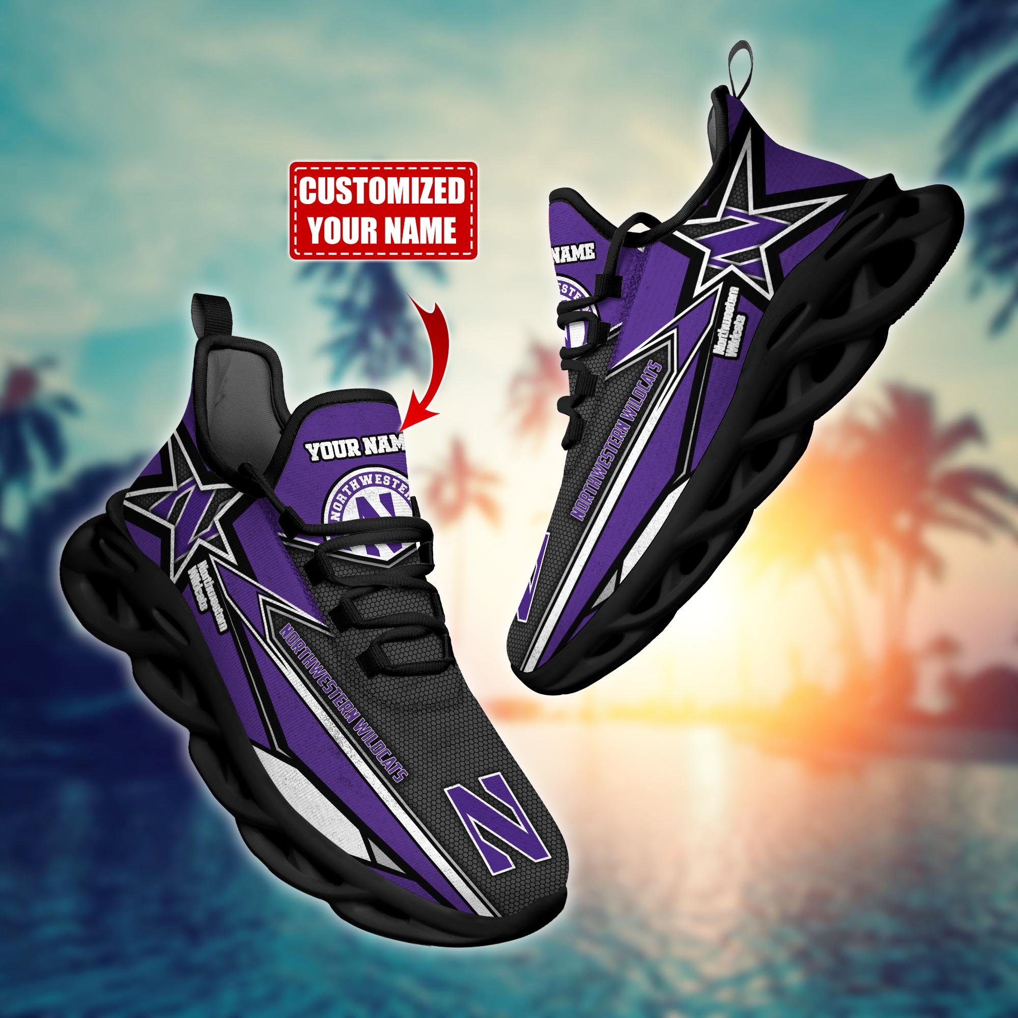 Northwestern Wildcats Custom Sports Clunky Sneakers For Sports Fans, Gift For Football Lovers H54084