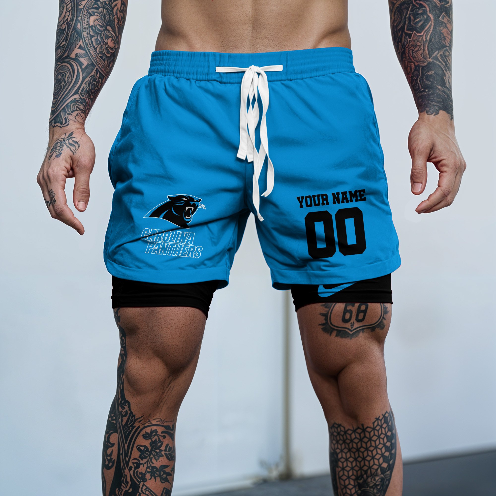 Carolina Panthers Double Layer Shorts Custom Your Name And Number, Sports Double Layer Shorts, Gifts For Football Lovers EHIVM-59097