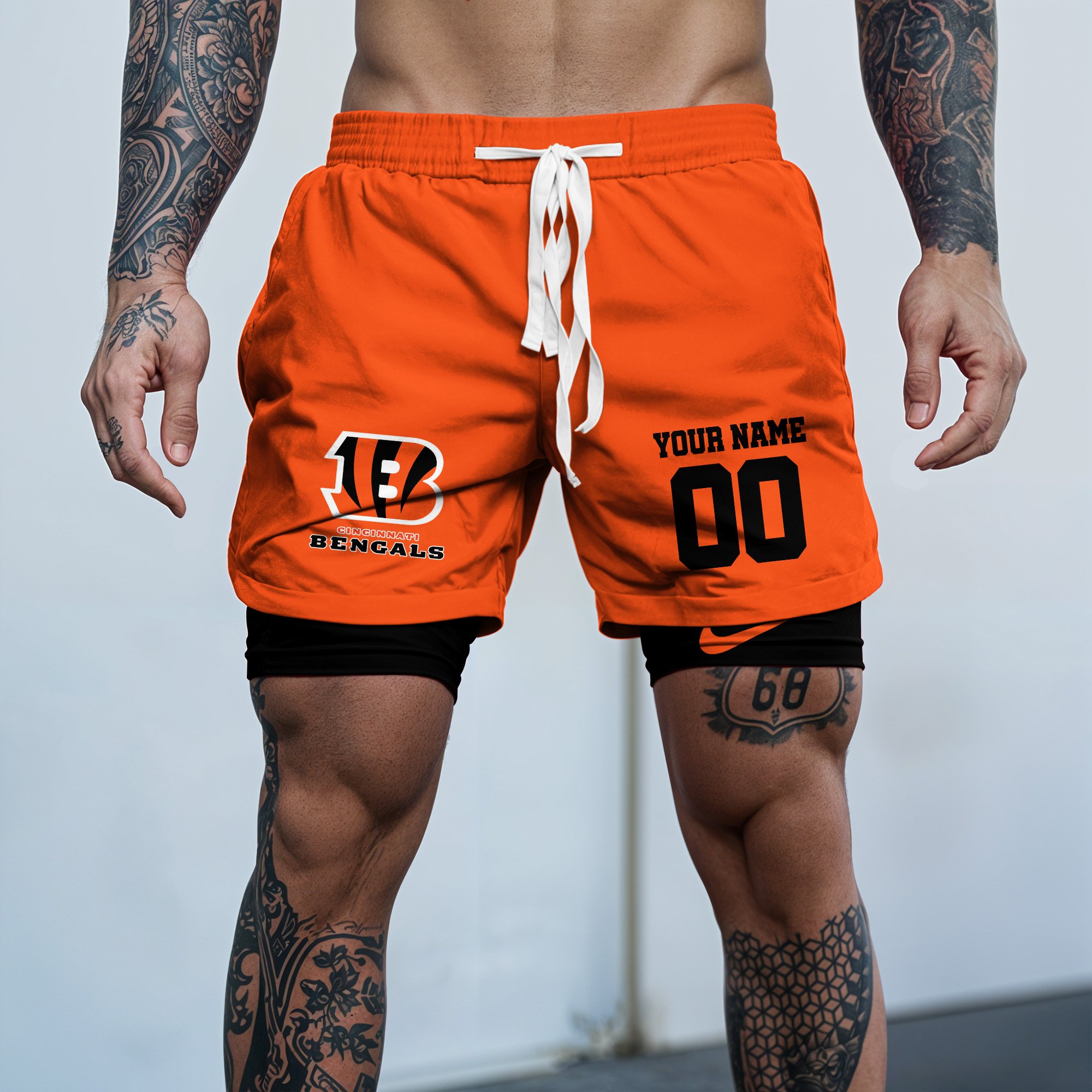 Cincinnati Bengals Double Layer Shorts Custom Your Name And Number, Sports Double Layer Shorts, Gifts For Football Lovers EHIVM-59097