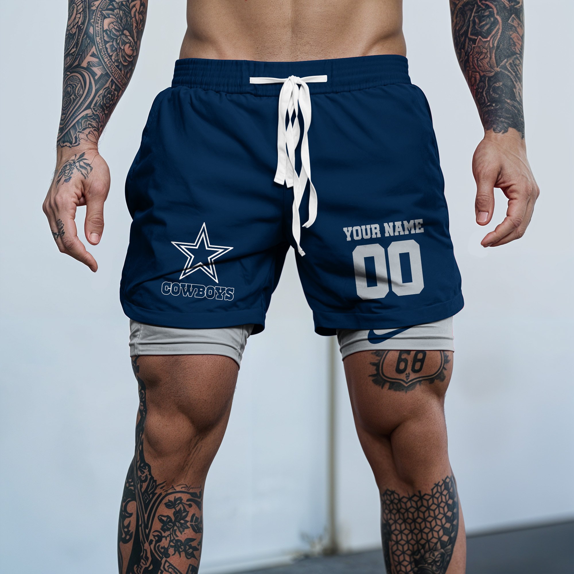 Dallas Cowboys Double Layer Shorts Custom Your Name And Number, Sports Double Layer Shorts, Gifts For Football Lovers EHIVM-59097