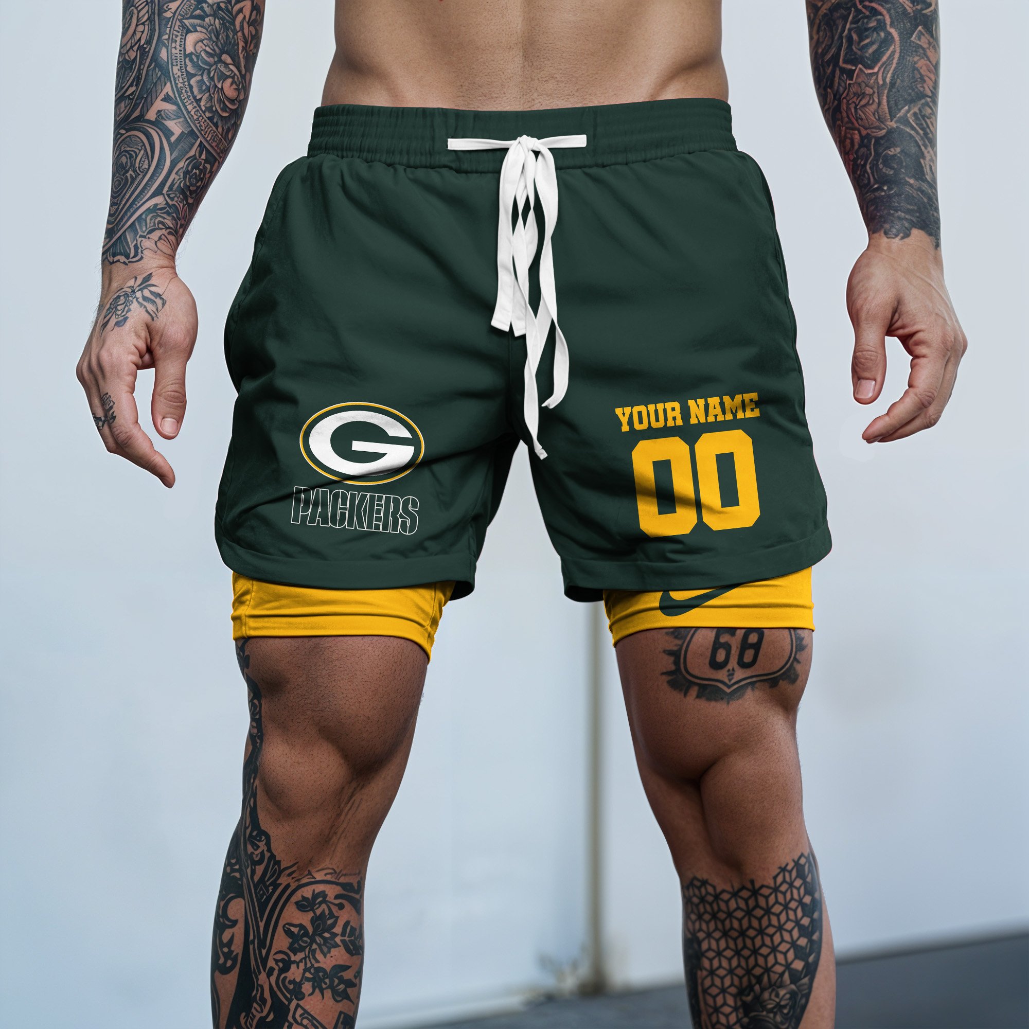 Green Bay Packers Double Layer Shorts Custom Your Name And Number, Sports Double Layer Shorts, Gifts For Football Lovers EHIVM-59097