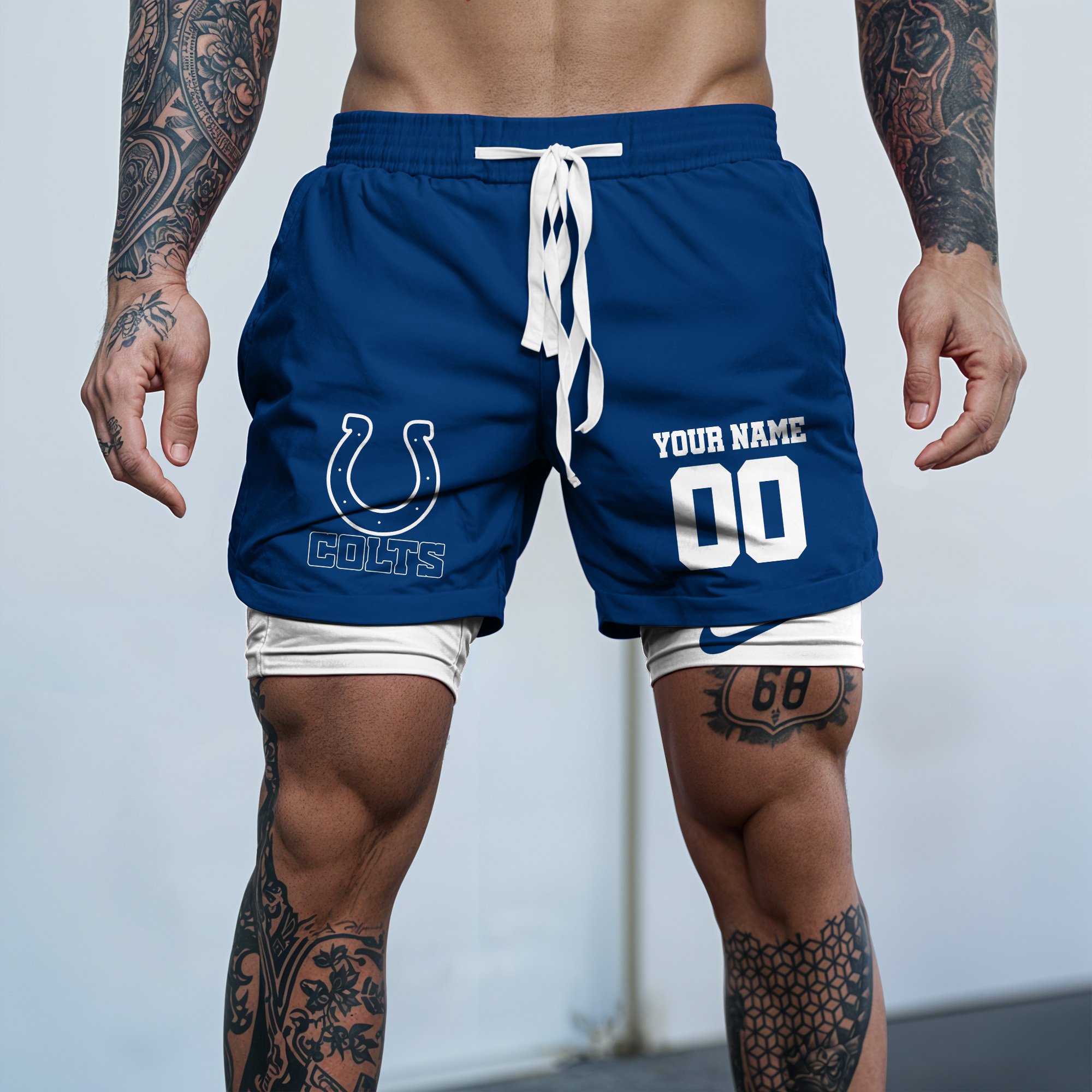 Indianapolis Colts Double Layer Shorts Custom Your Name And Number, Sports Double Layer Shorts, Gifts For Football Lovers EHIVM-59097