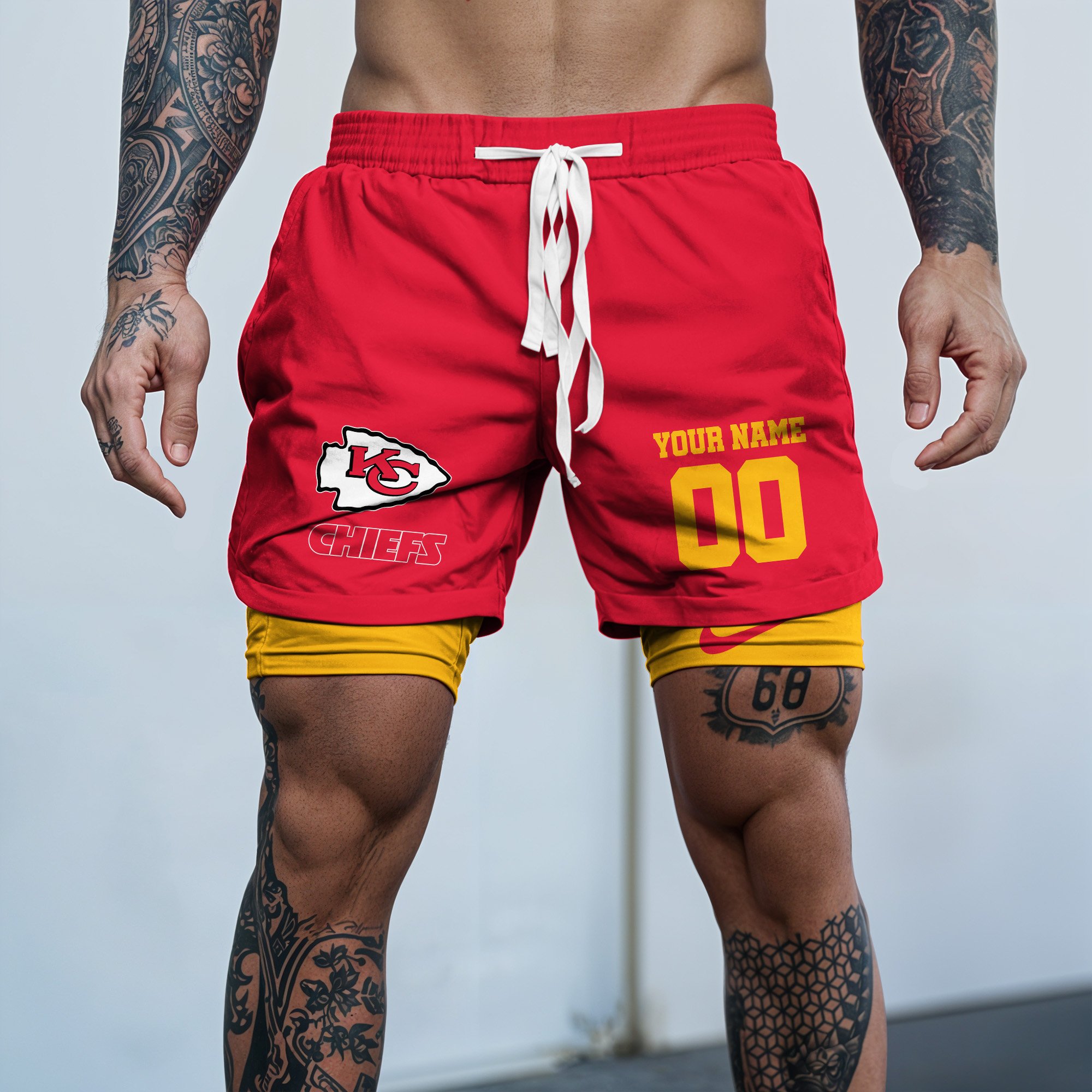 Kansas City Chiefs Double Layer Shorts Custom Your Name And Number, Sports Double Layer Shorts, Gifts For Football Lovers EHIVM-59097