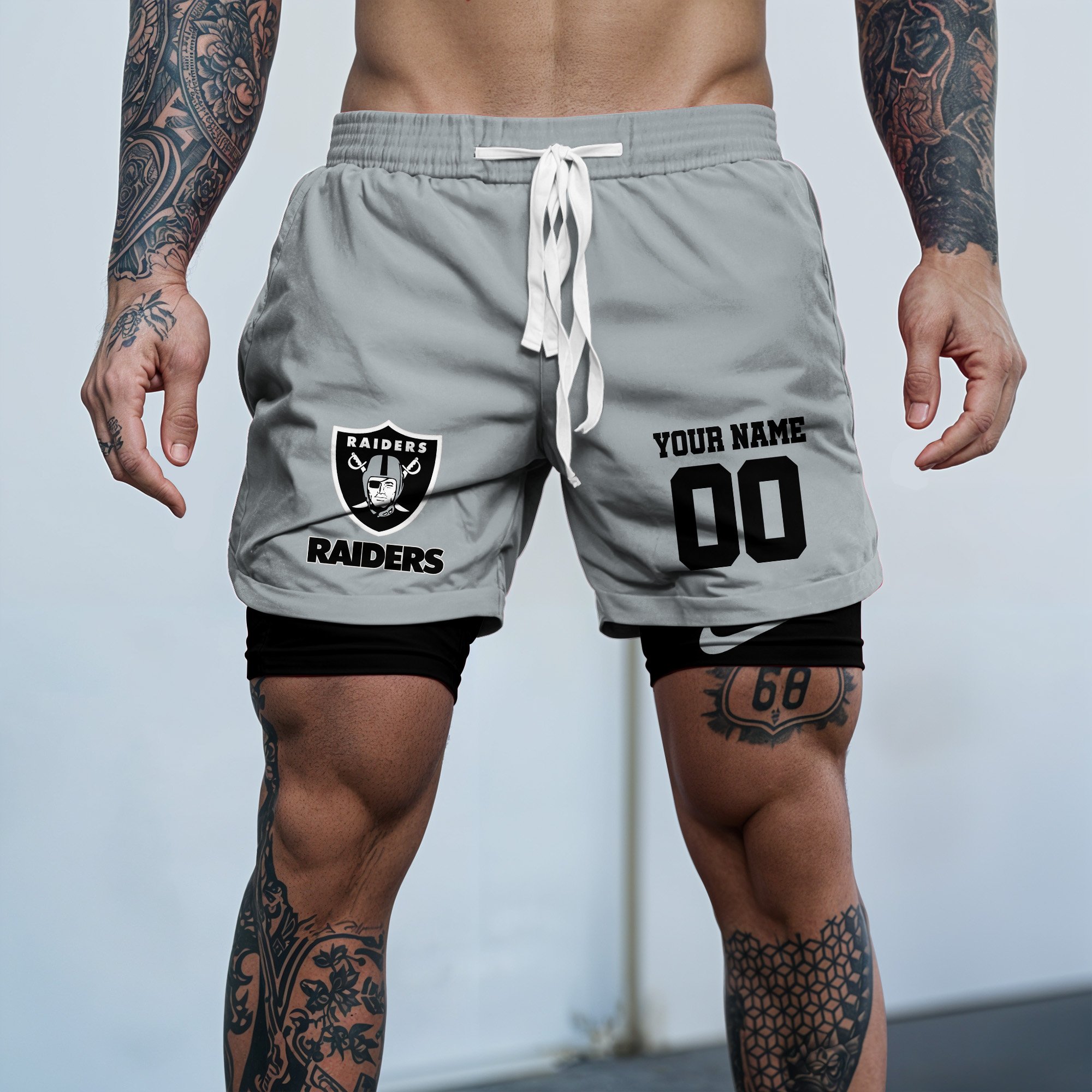 Las Vegas Raiders Double Layer Shorts Custom Your Name And Number, Sports Double Layer Shorts, Gifts For Football Lovers EHIVM-59097