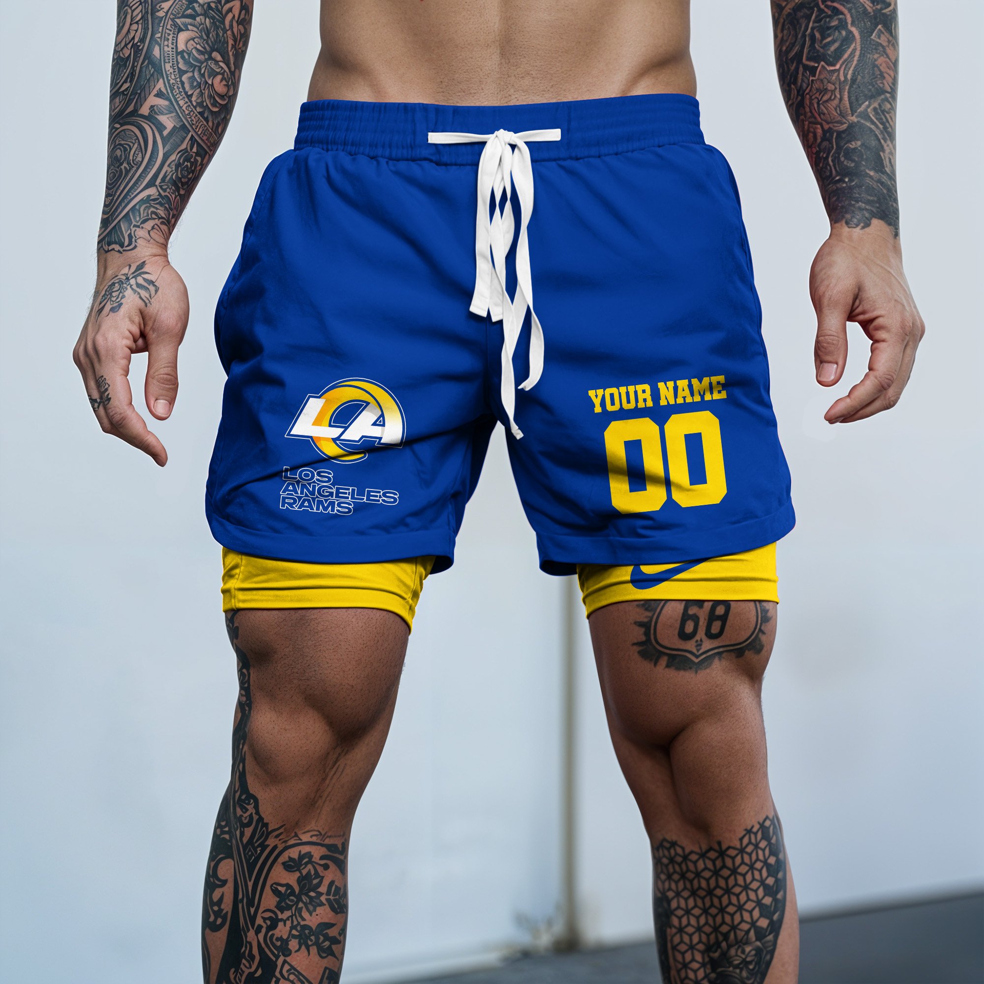 Los Angeles Rams Double Layer Shorts Custom Your Name And Number, Sports Double Layer Shorts, Gifts For Football Lovers EHIVM-59097