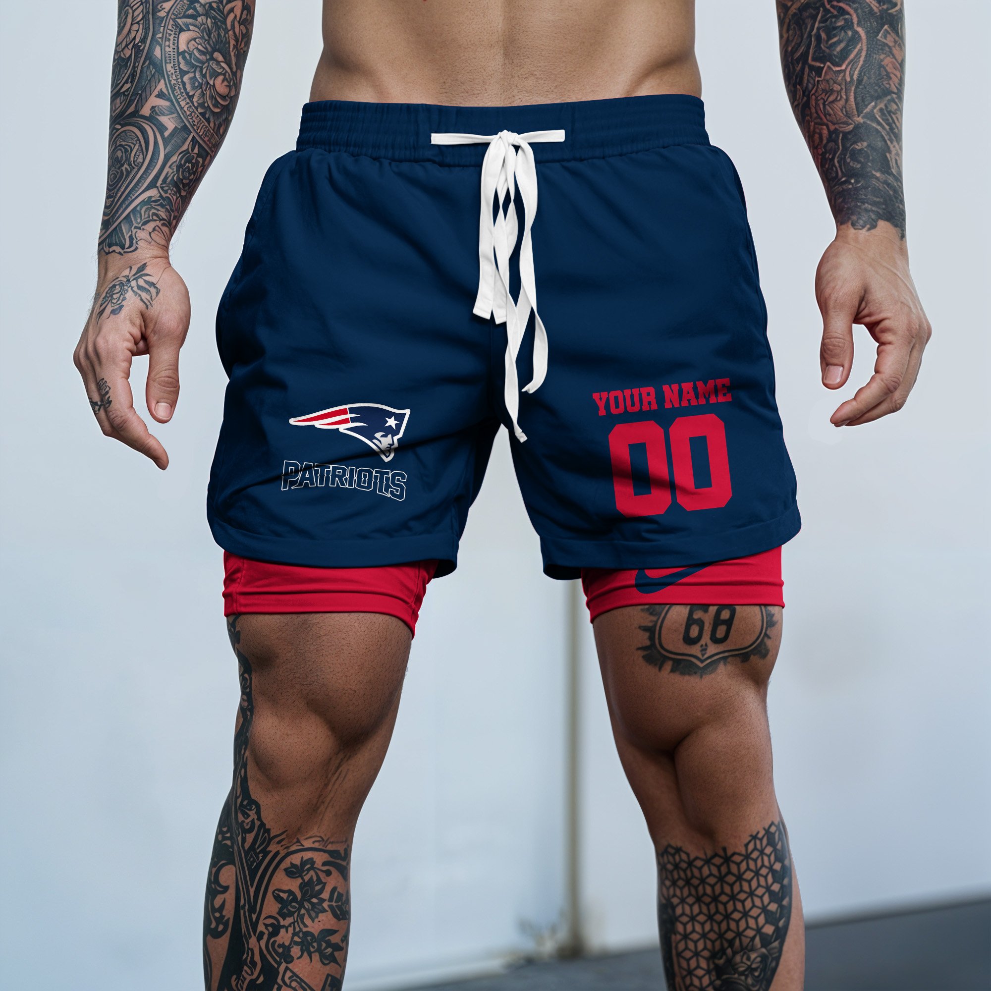 New England Patriots Double Layer Shorts Custom Your Name And Number, Sports Double Layer Shorts, Gifts For Football Lovers EHIVM-59097