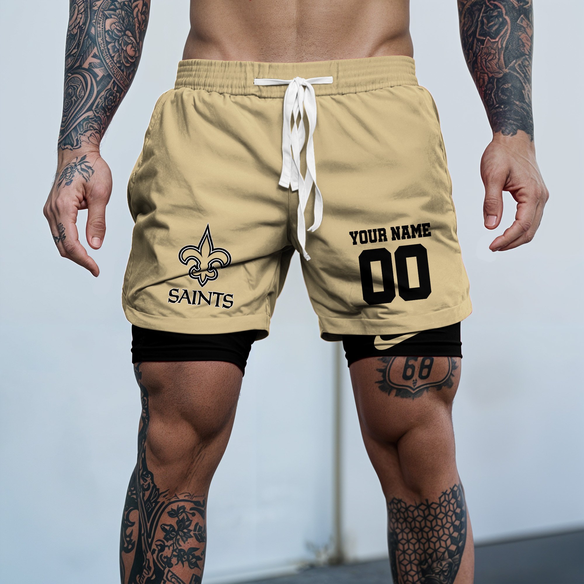 New Orleans Saints Double Layer Shorts Custom Your Name And Number, Sports Double Layer Shorts, Gifts For Football Lovers EHIVM-59097