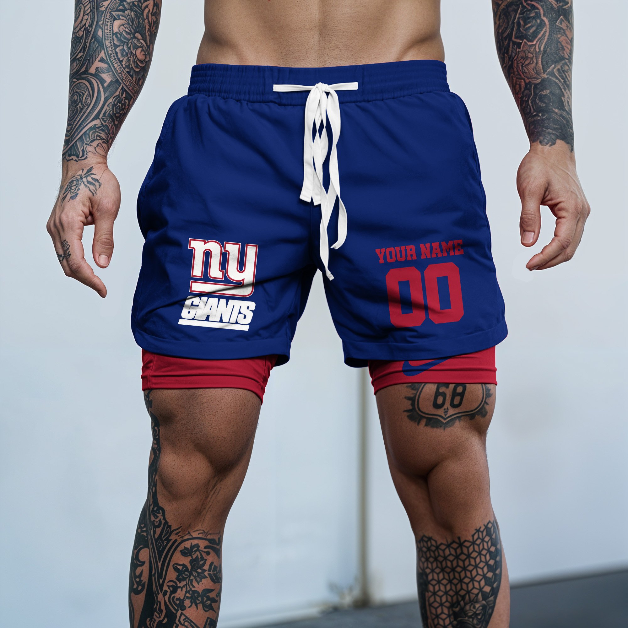 New York Giants Double Layer Shorts Custom Your Name And Number, Sports Double Layer Shorts, Gifts For Football Lovers EHIVM-59097