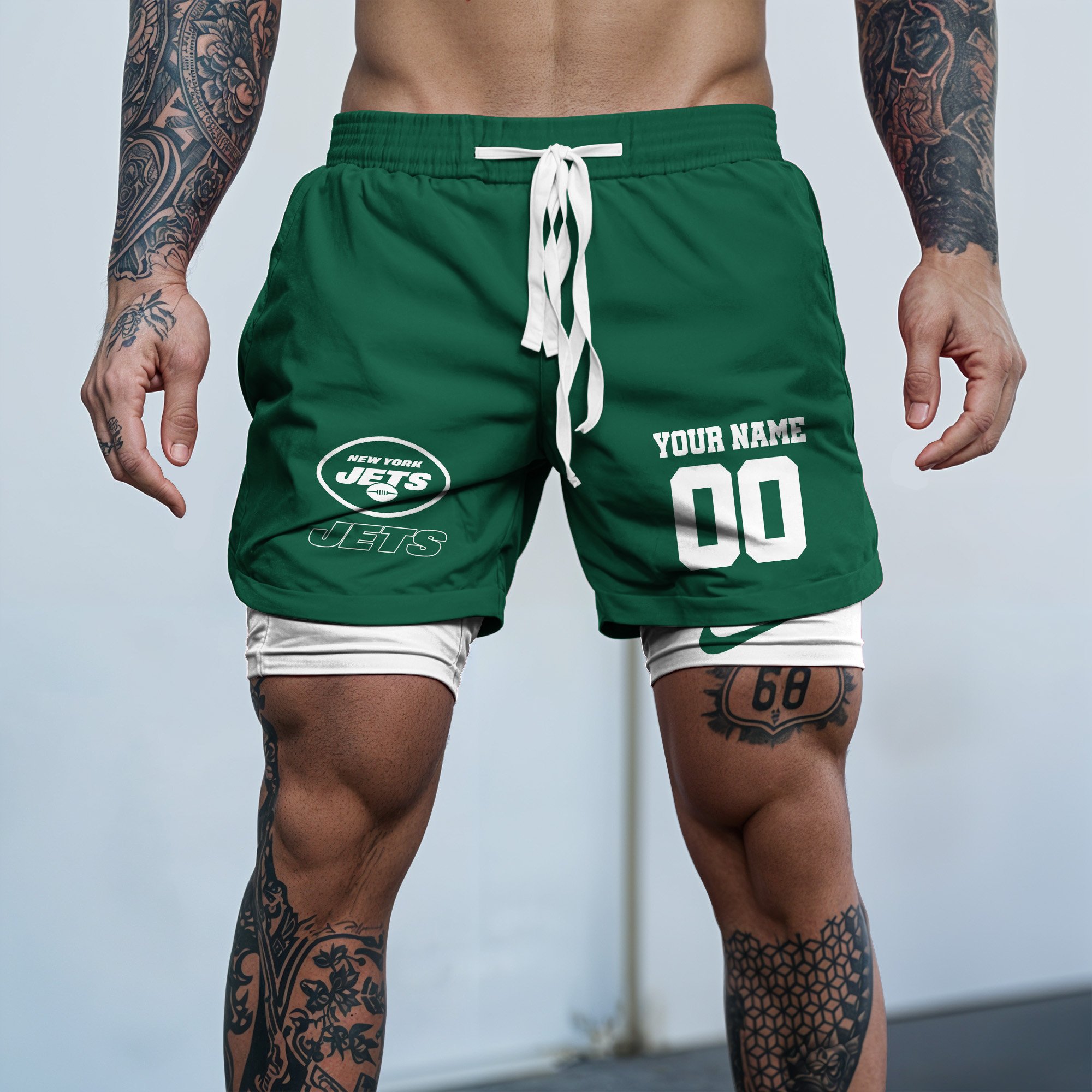 New York Jets Double Layer Shorts Custom Your Name And Number, Sports Double Layer Shorts, Gifts For Football Lovers EHIVM-59097