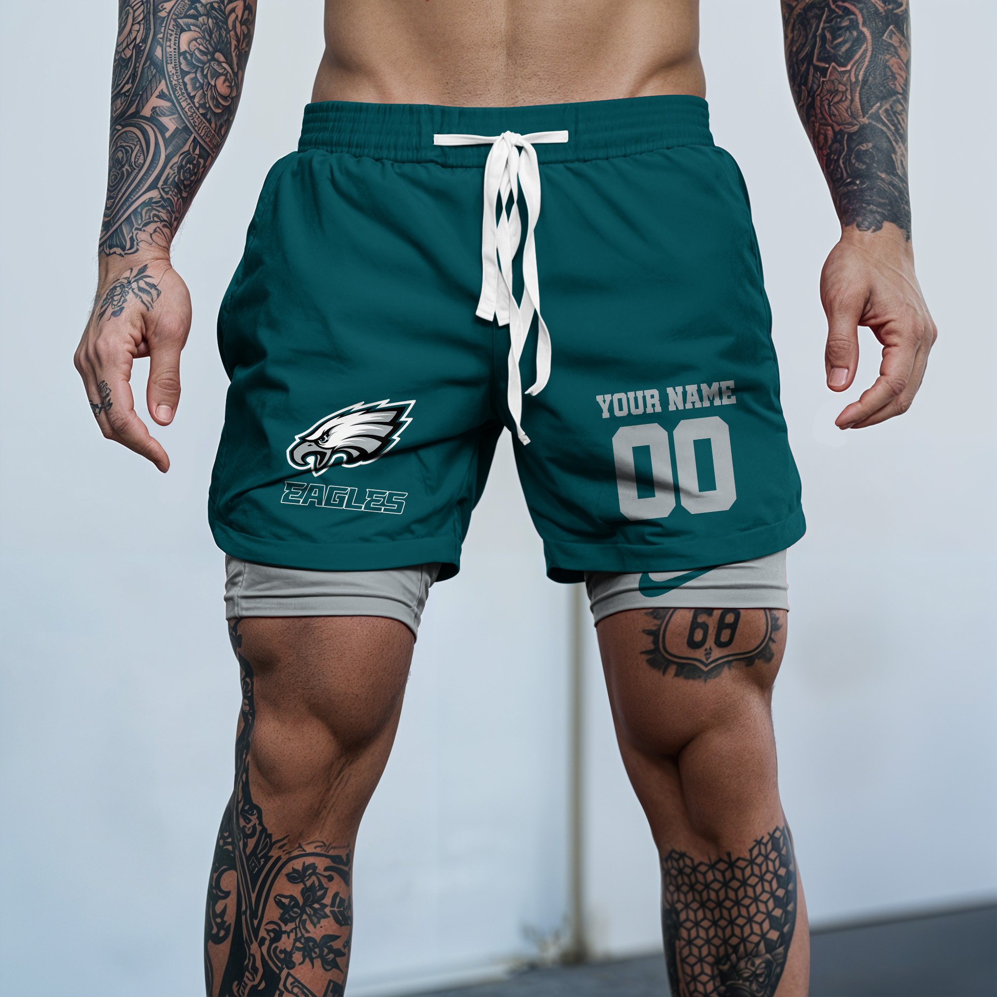 Philadelphia Eagles Double Layer Shorts Custom Your Name And Number, Sports Double Layer Shorts, Gifts For Football Lovers EHIVM-59097