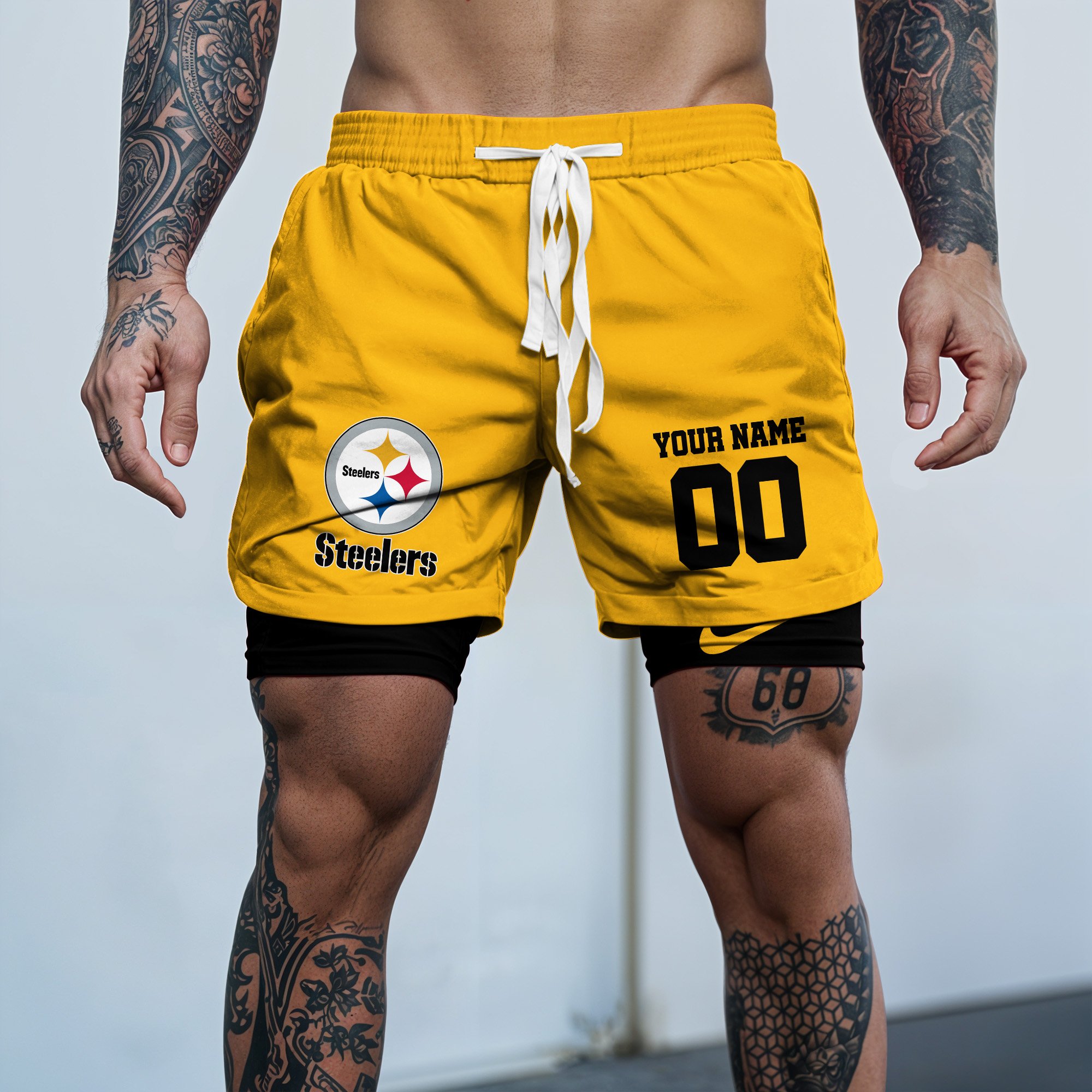 Pittsburgh Steelers Double Layer Shorts Custom Your Name And Number, Sports Double Layer Shorts, Gifts For Football Lovers EHIVM-59097