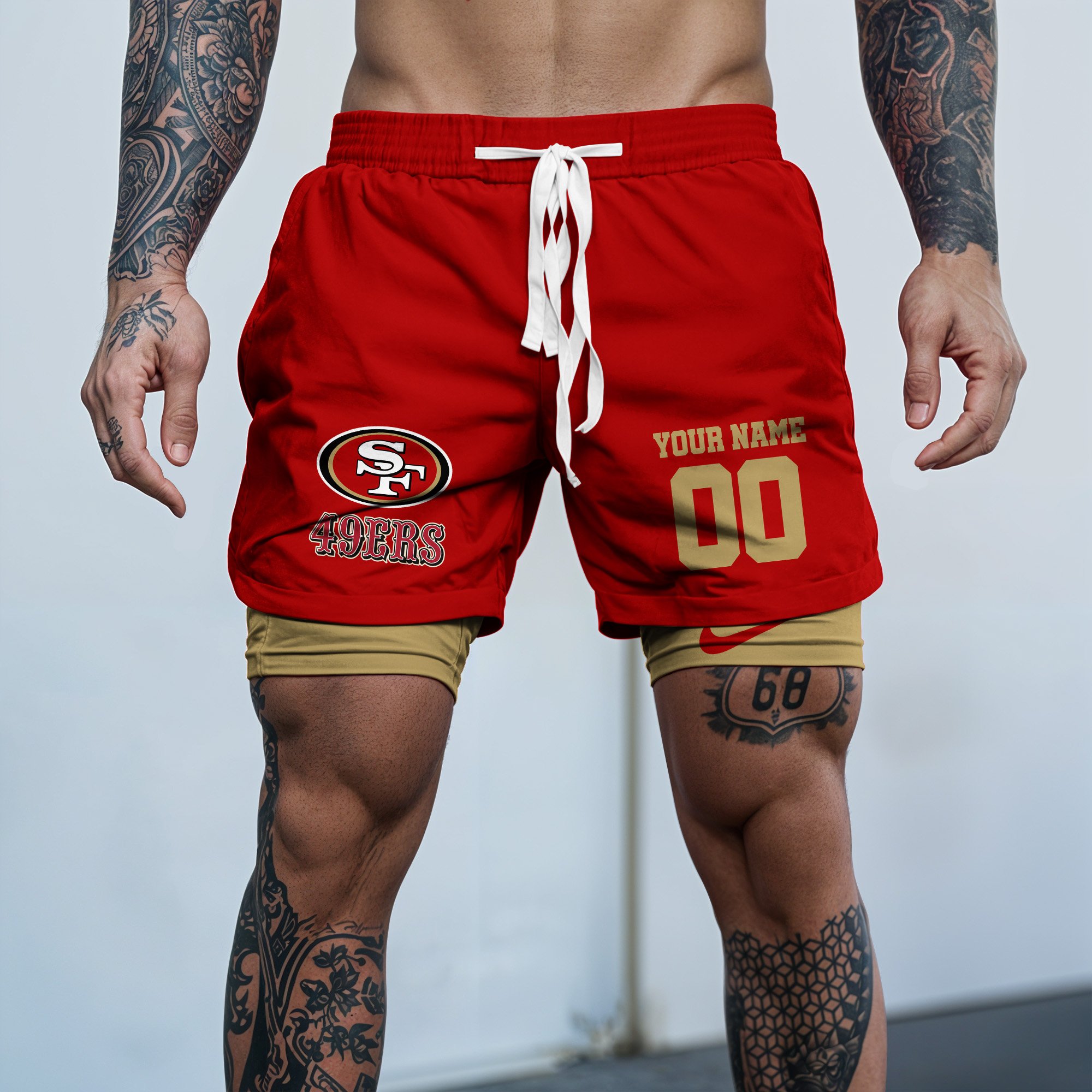 San Francisco 49ers Double Layer Shorts Custom Your Name And Number, Sports Double Layer Shorts, Gifts For Football Lovers EHIVM-59097