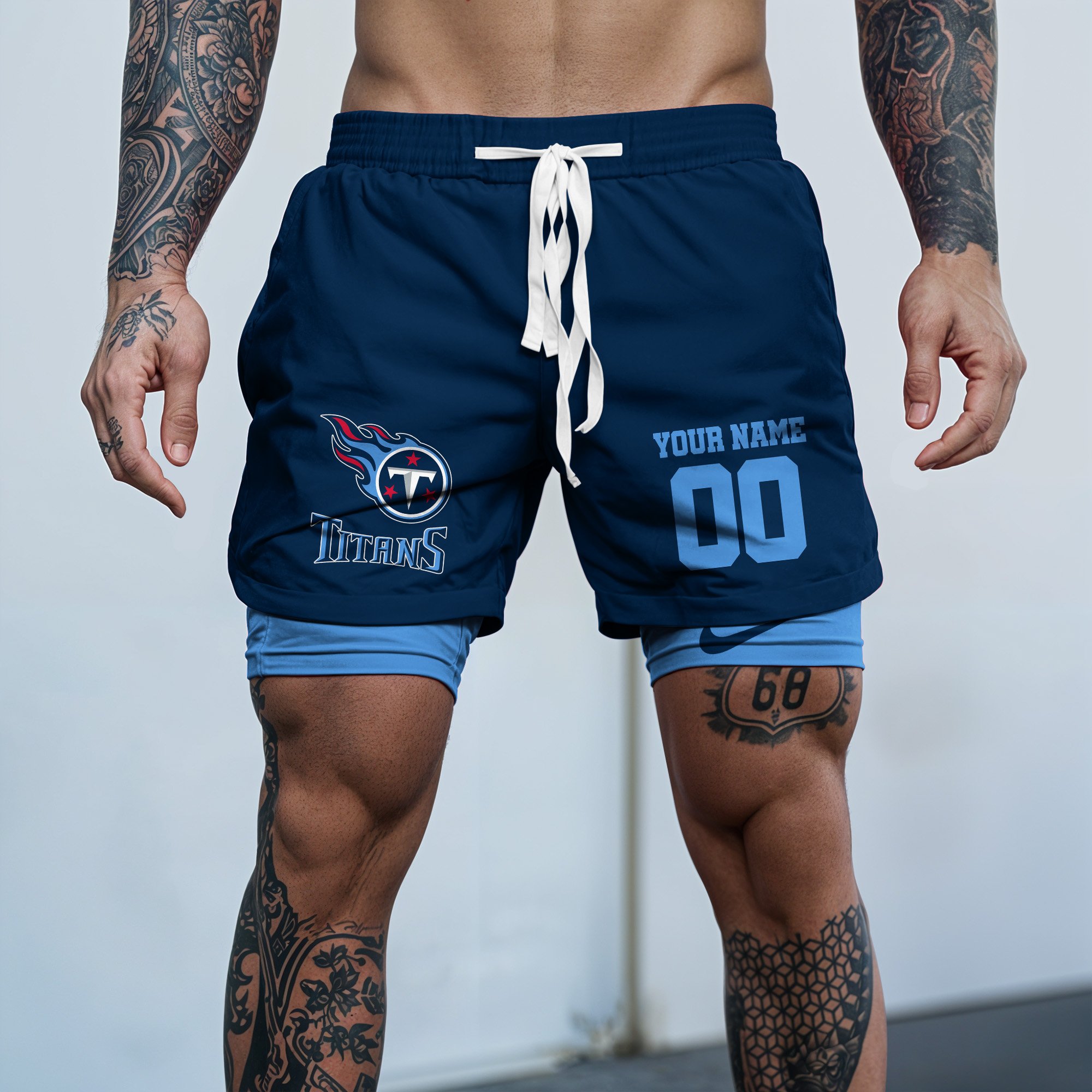 Tennessee Titans Double Layer Shorts Custom Your Name And Number, Sports Double Layer Shorts, Gifts For Football Lovers EHIVM-59097