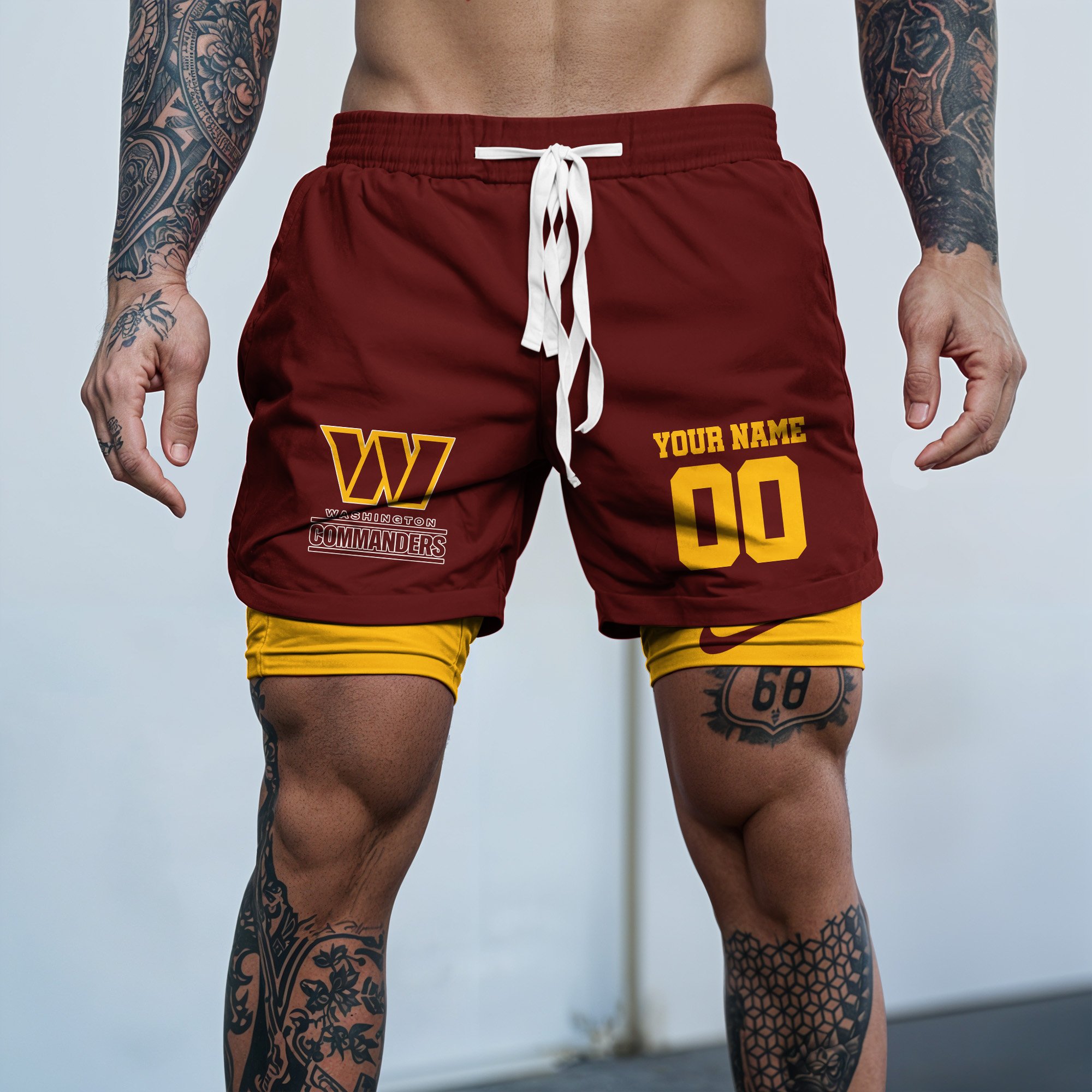 Washington Commanders Double Layer Shorts Custom Your Name And Number, Sports Double Layer Shorts, Gifts For Football Lovers EHIVM-59097