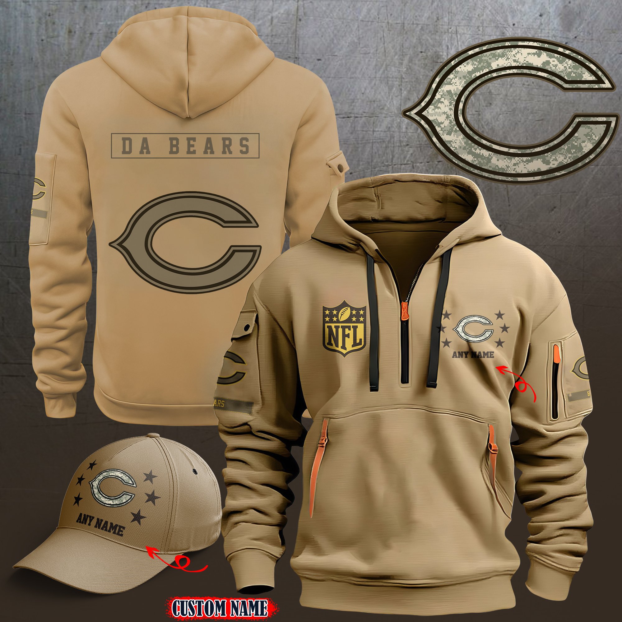 Chicago Bears 2024 Armed Forces Day  Combo hoodie+Cap custom 58225