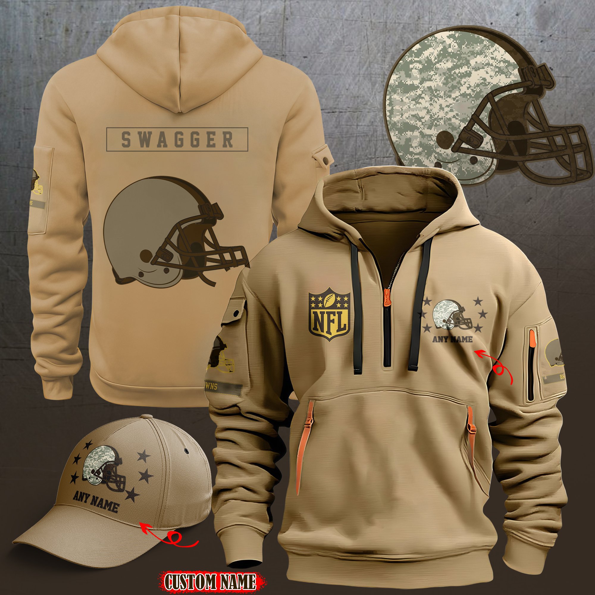 Cleveland Browns 2024 Armed Forces Day  Combo hoodie+Cap custom 58225