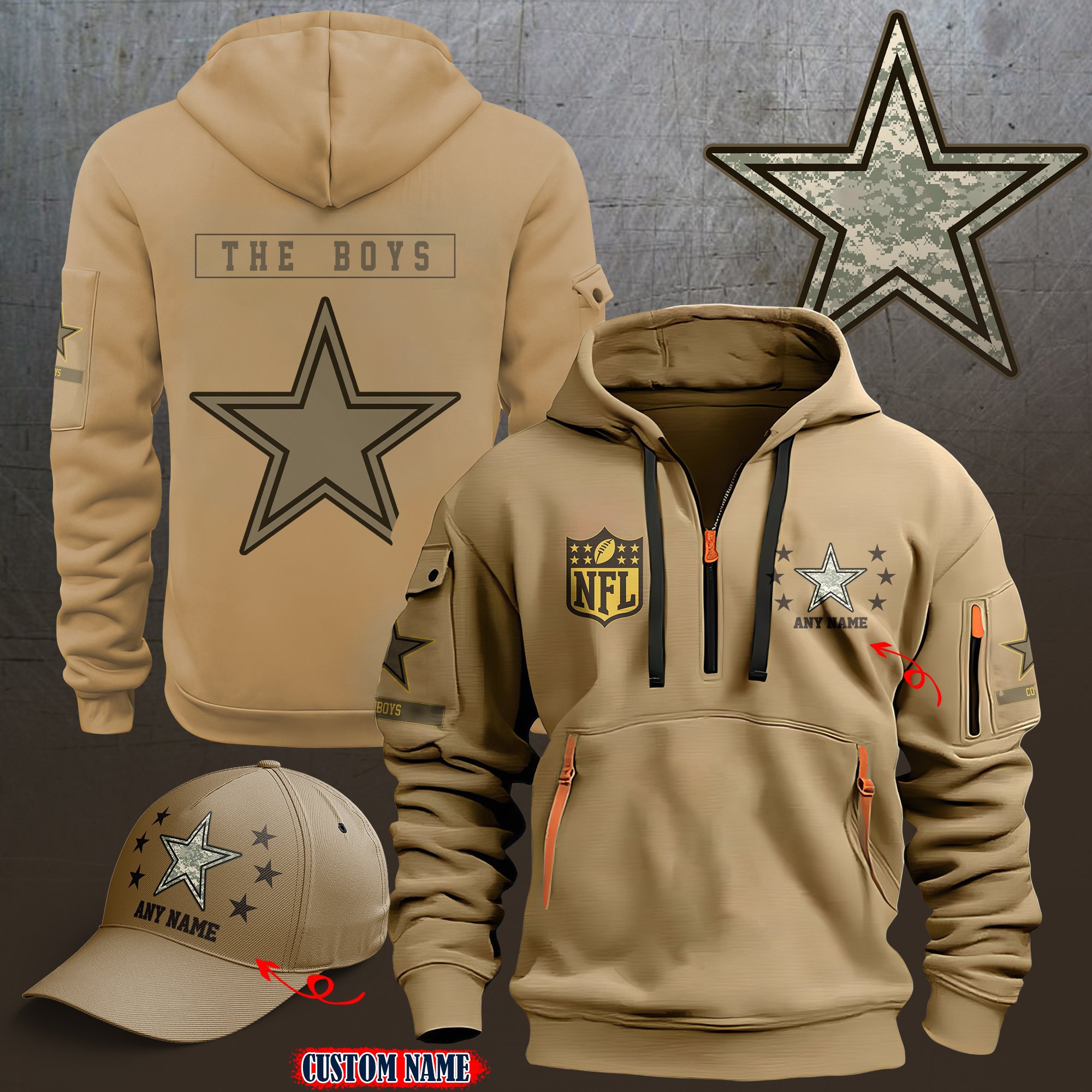 Dallas Cowboys 2024 Armed Forces Day  Combo hoodie+Cap custom 58225