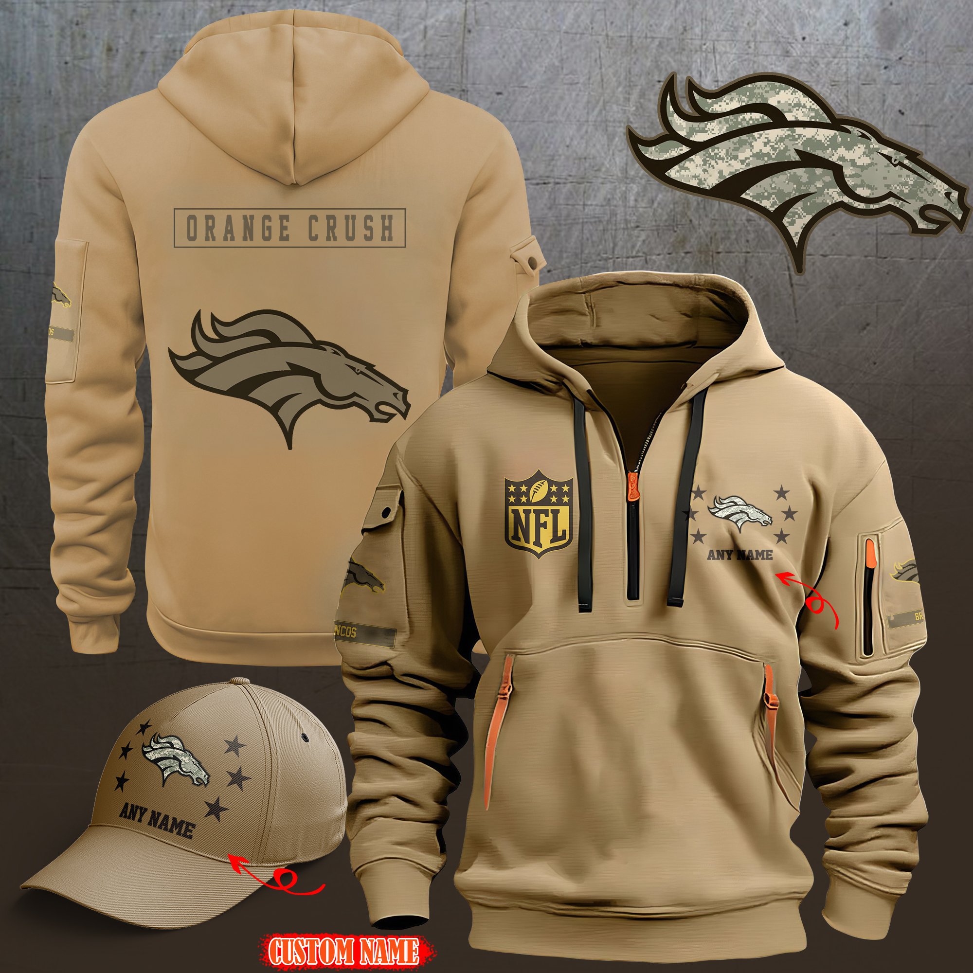 Denver Broncos 2024 Armed Forces Day  Combo hoodie+Cap custom 58225