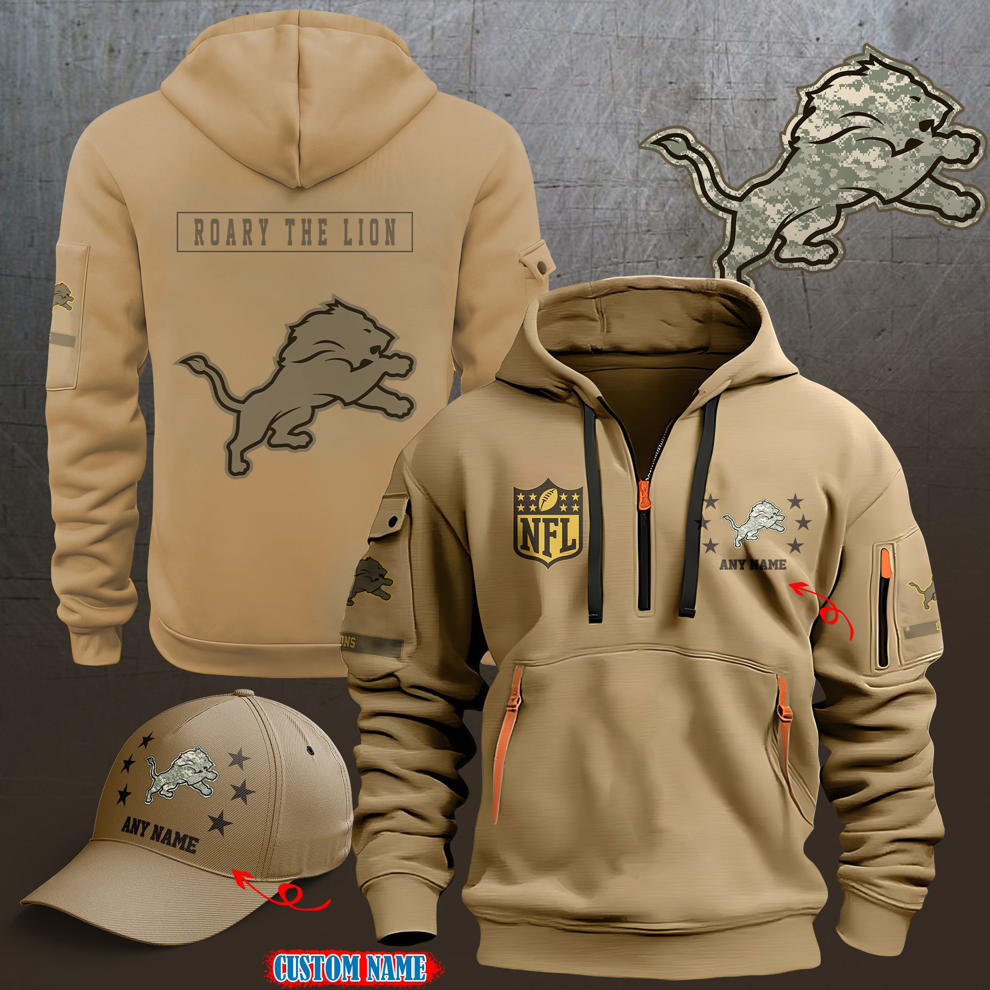Detroit Lions 2024 Armed Forces Day  Combo hoodie+Cap custom 58225