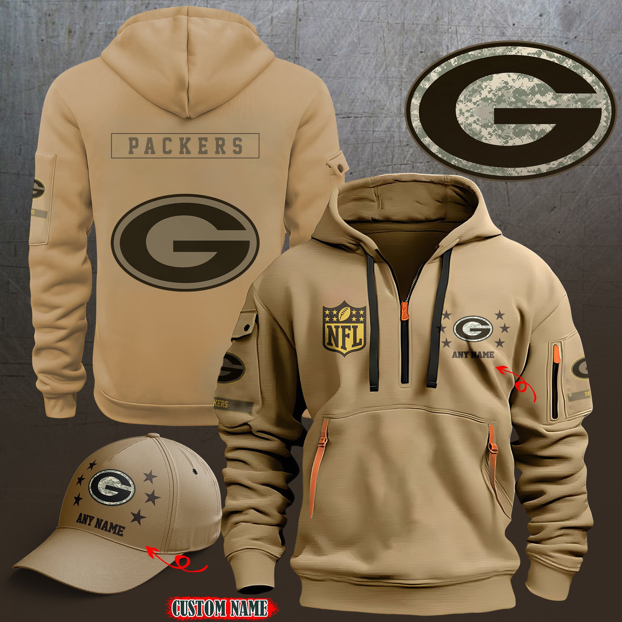 Green Bay Packers 2024 Armed Forces Day  Combo hoodie+Cap custom 58225