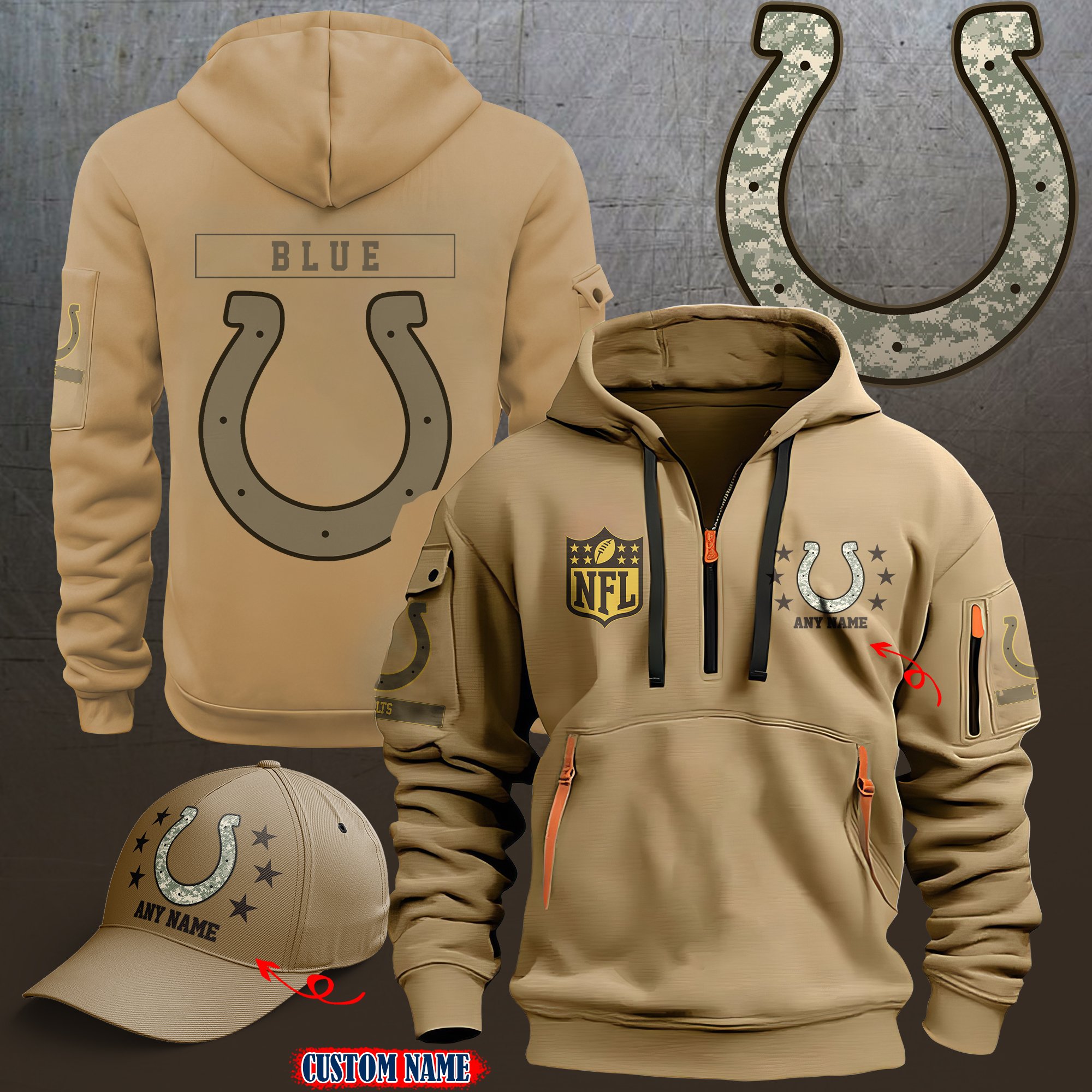Indianapolis Colts 2024 Armed Forces Day  Combo hoodie+Cap custom 58225