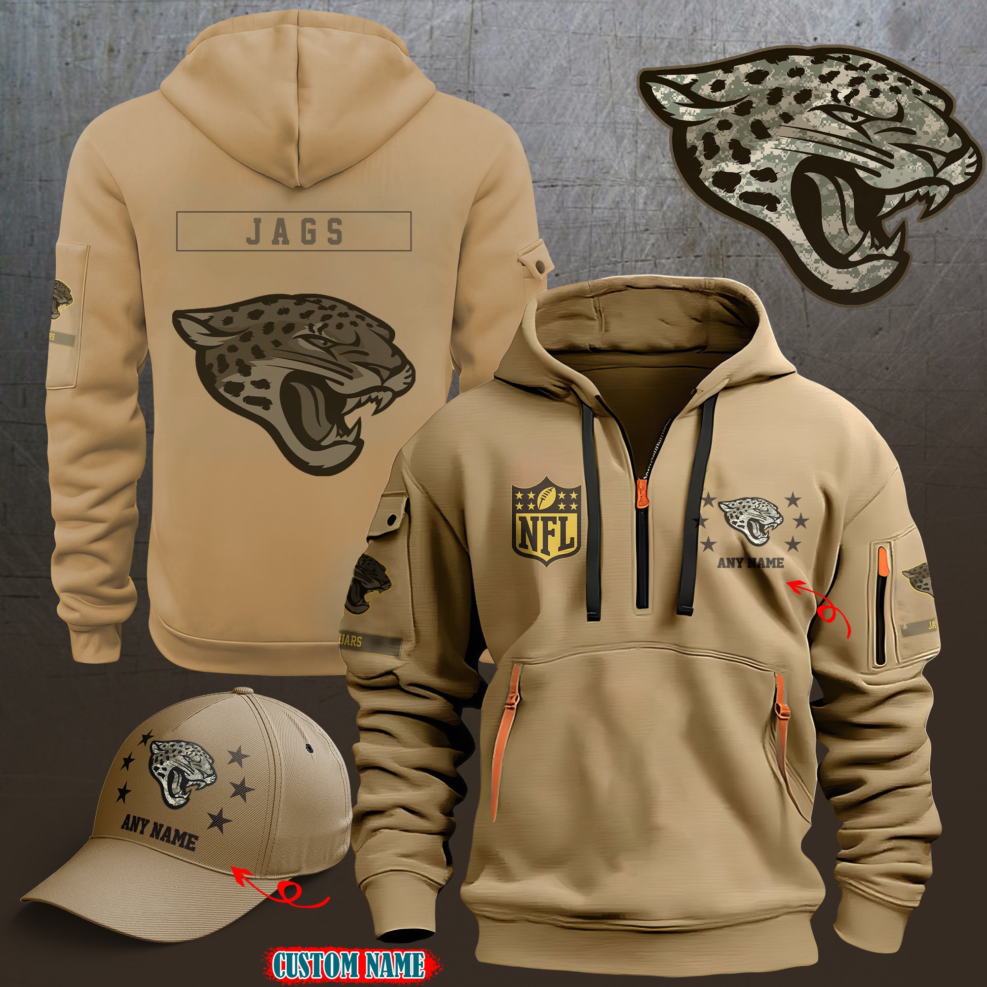 Jacksonville Jaguars 2024 Armed Forces Day  Combo hoodie+Cap custom 58225