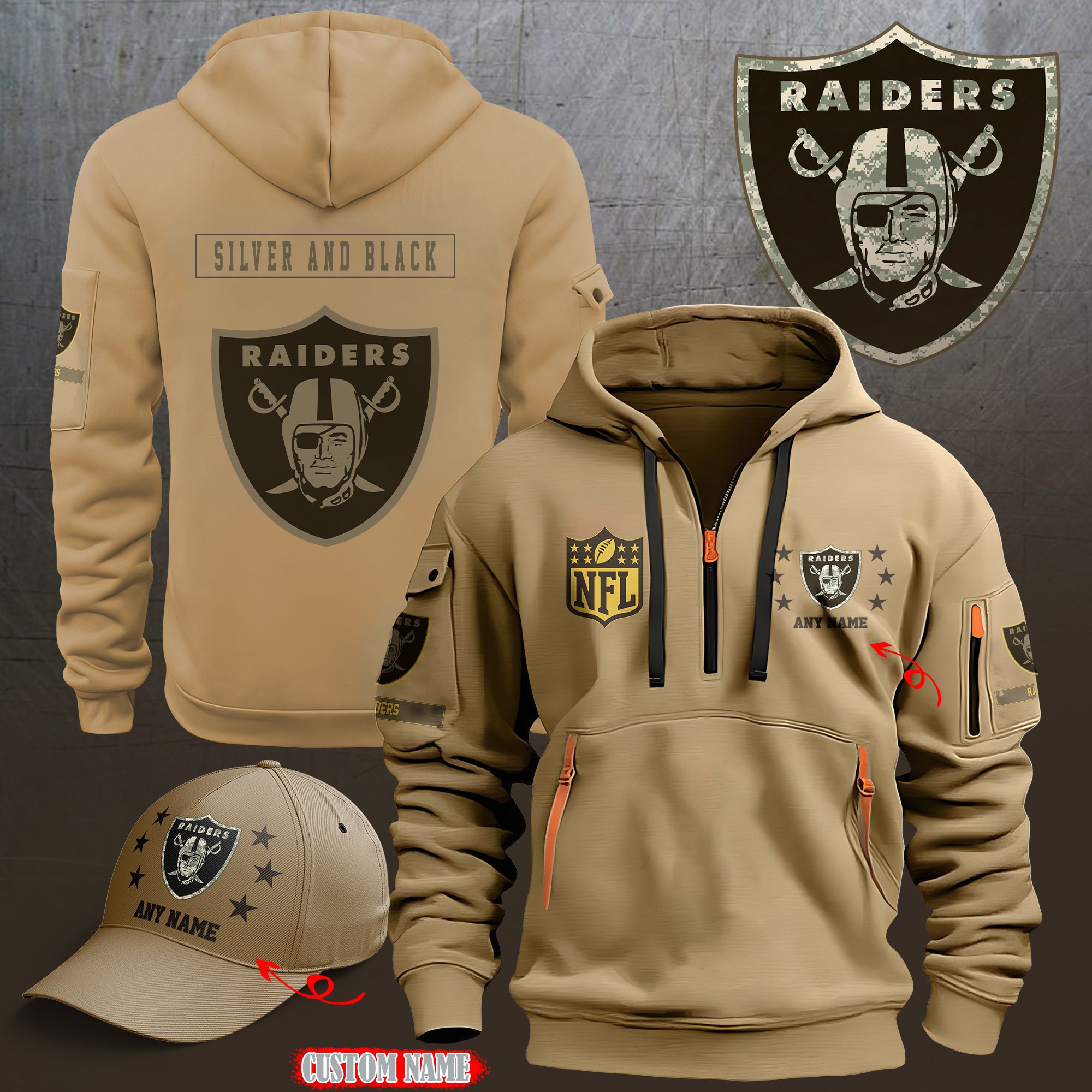 Las Vegas Raiders 2024 Armed Forces Day  Combo hoodie+Cap custom 58225