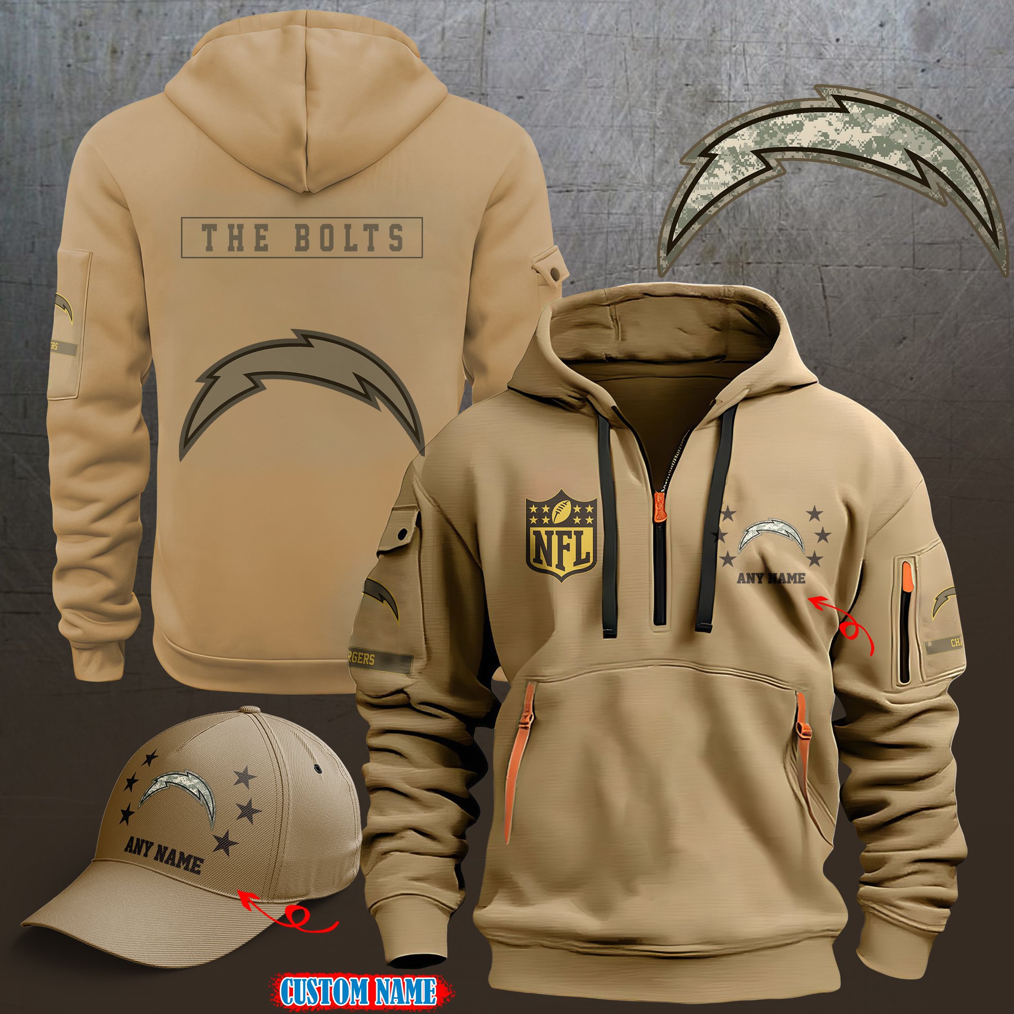 Los Angeles Chargers 2024 Armed Forces Day  Combo hoodie+Cap custom 58225