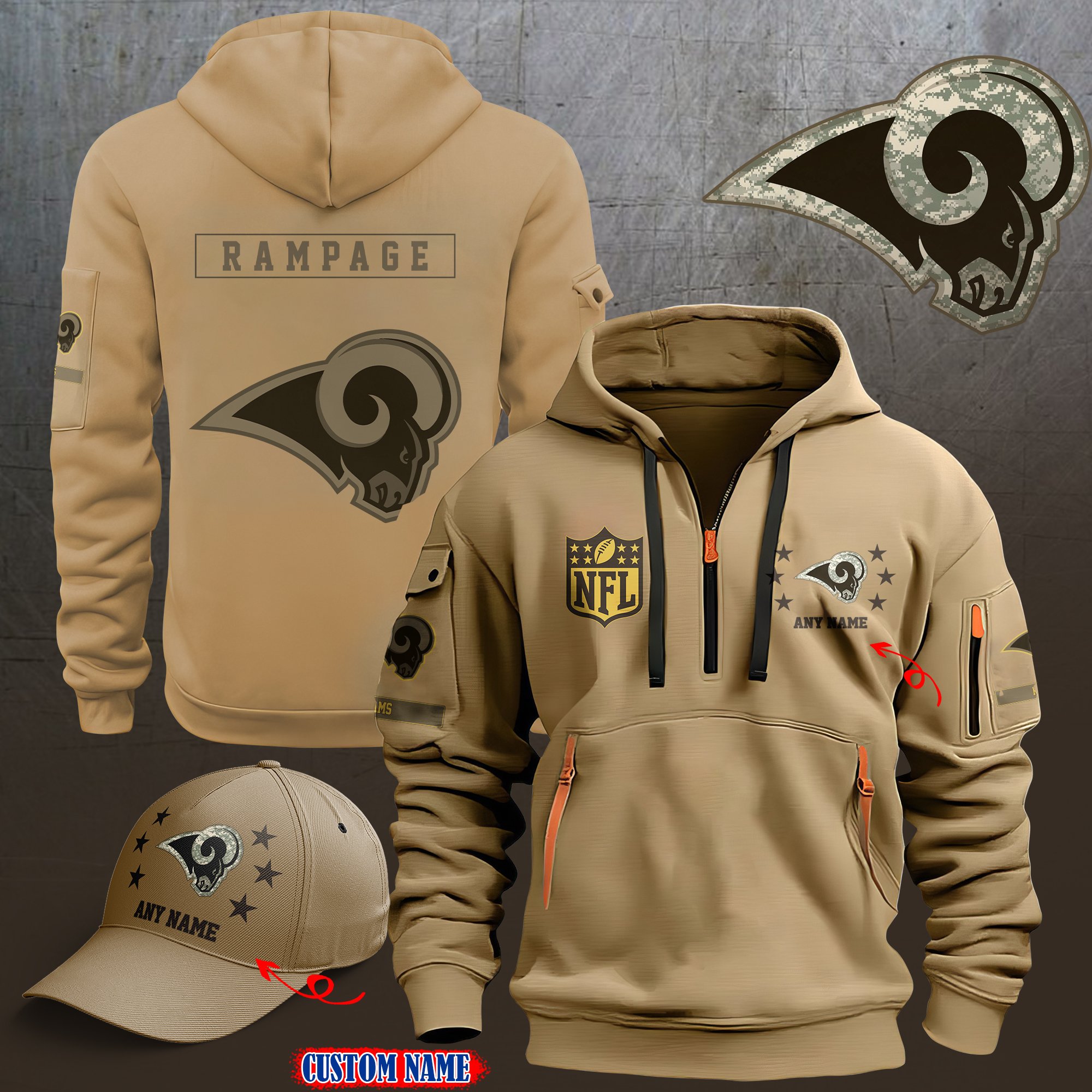 Los Angeles Rams 2024 Armed Forces Day  Combo hoodie+Cap custom 58225