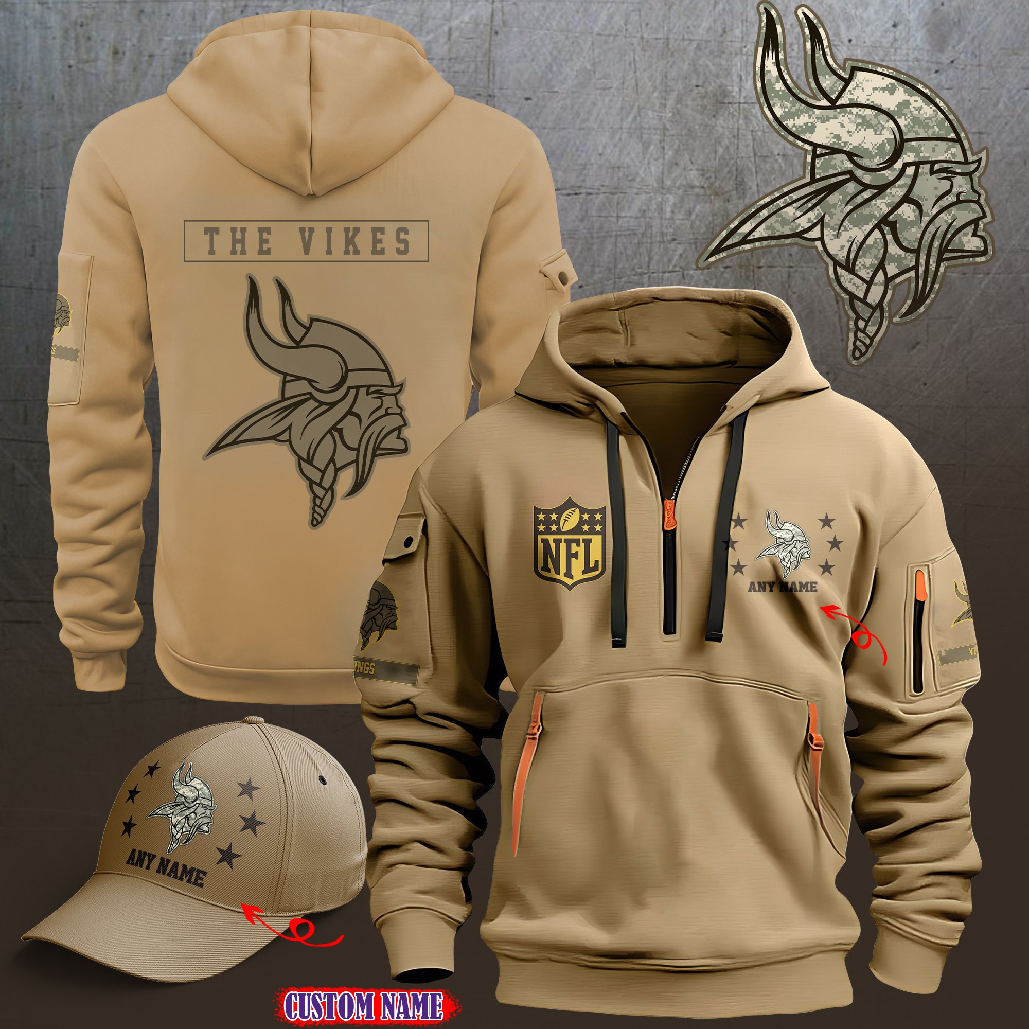 Minnesota Vikings 2024 Armed Forces Day  Combo hoodie+Cap custom 58225