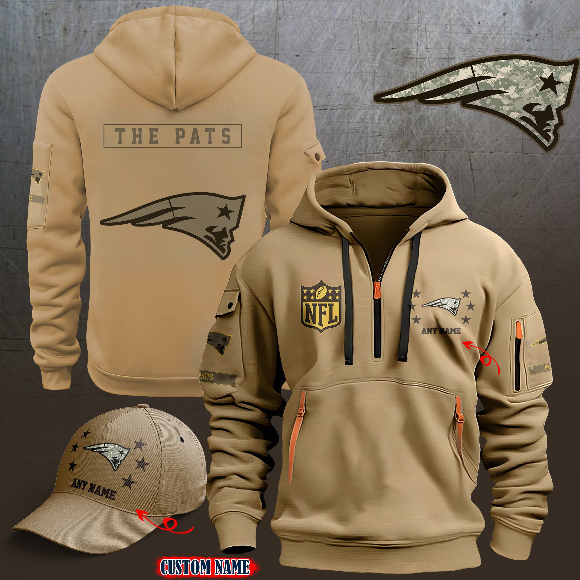 New England Patriots 2024 Armed Forces Day  Combo hoodie+Cap custom 58225