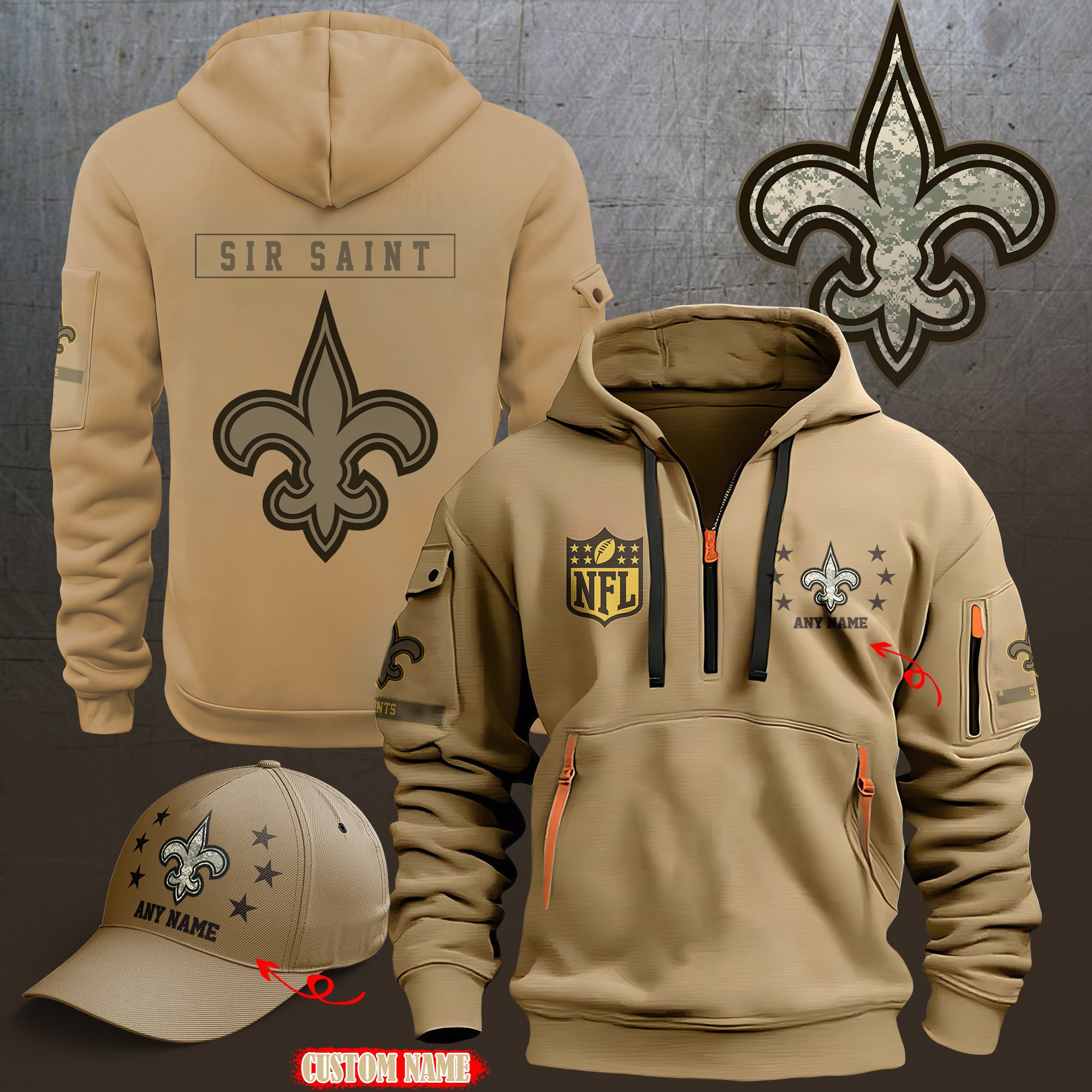 New Orleans Saints 2024 Armed Forces Day  Combo hoodie+Cap custom 58225