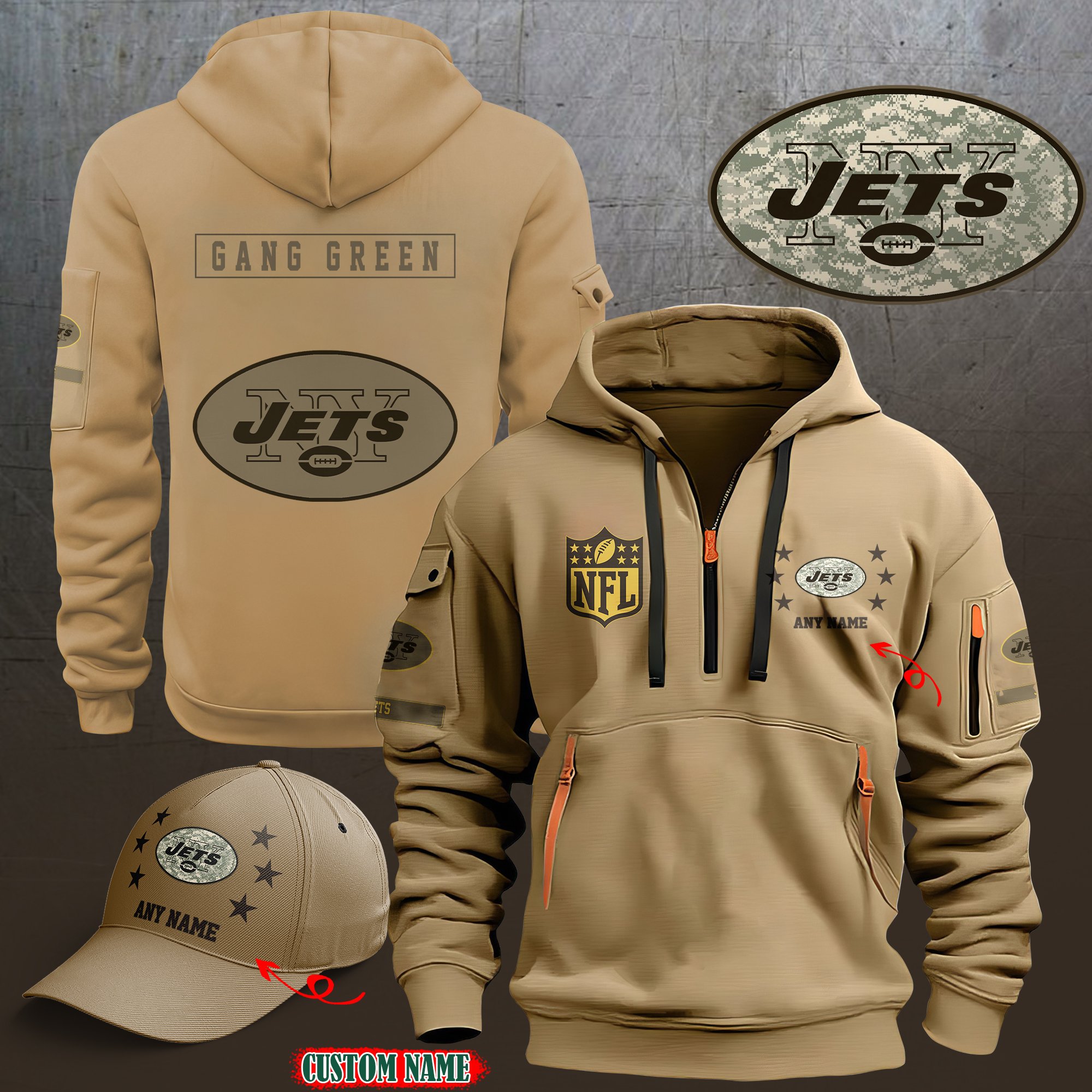 New York Jets 2024 Armed Forces Day  Combo hoodie+Cap custom 58225