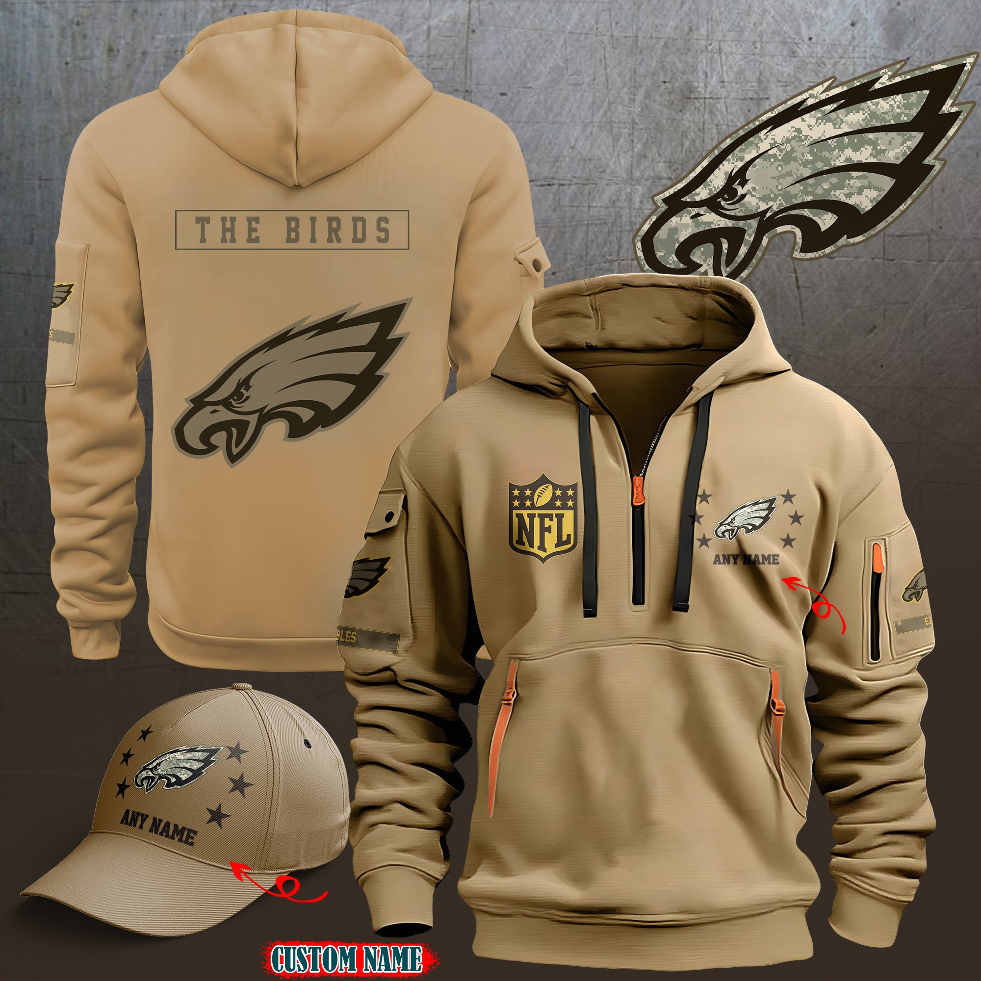 Philadelphia Eagles 2024 Armed Forces Day  Combo hoodie+Cap custom 58225