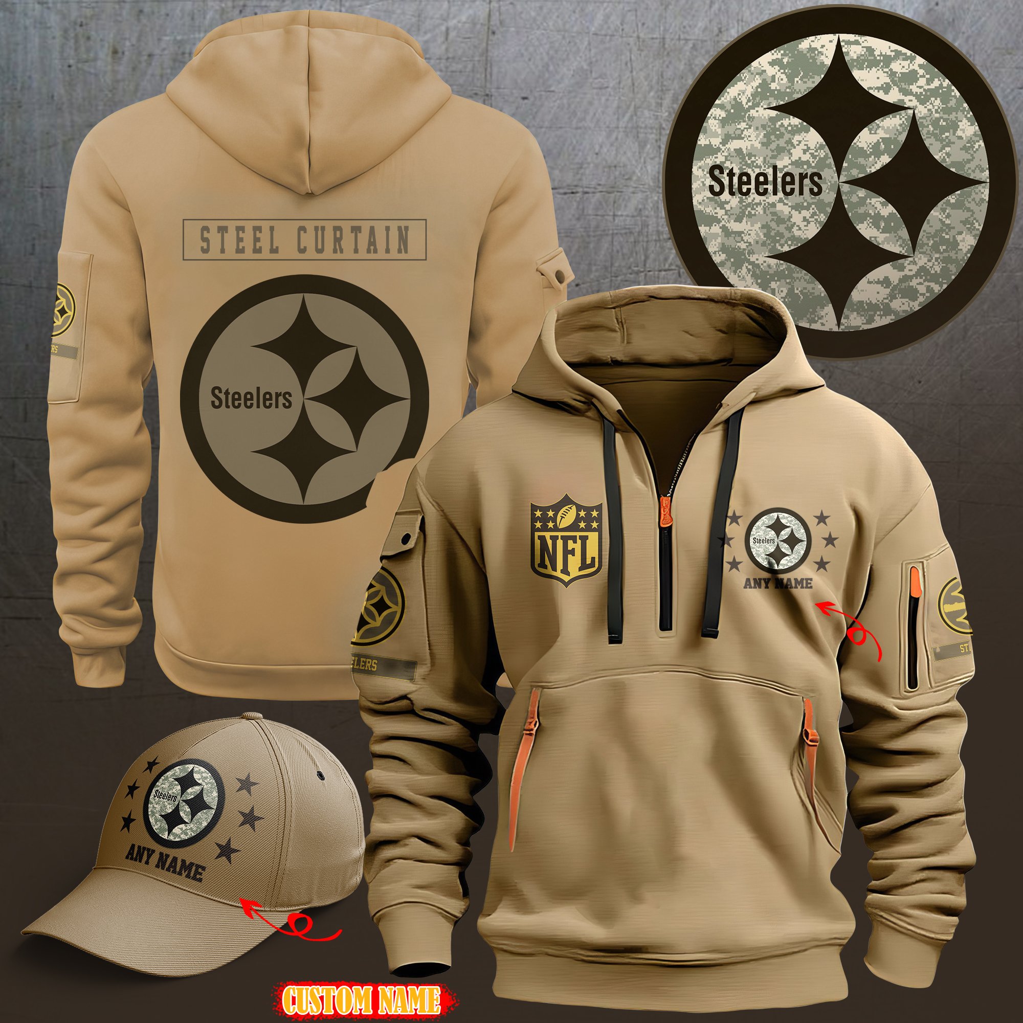 Pittsburgh Steelers 2024 Armed Forces Day  Combo hoodie+Cap custom 58225