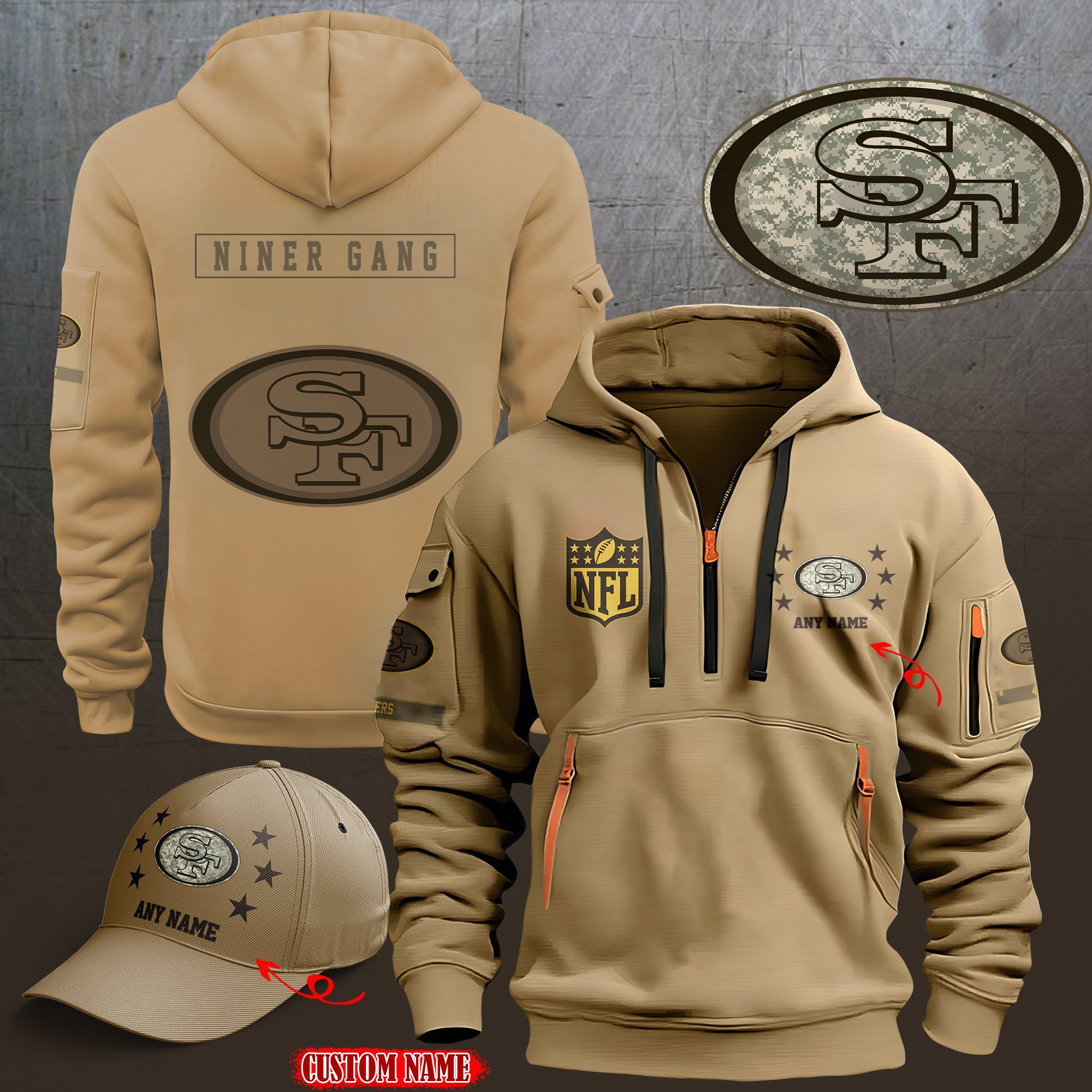 San Francisco 49ers 2024 Armed Forces Day  Combo hoodie+Cap custom 58225