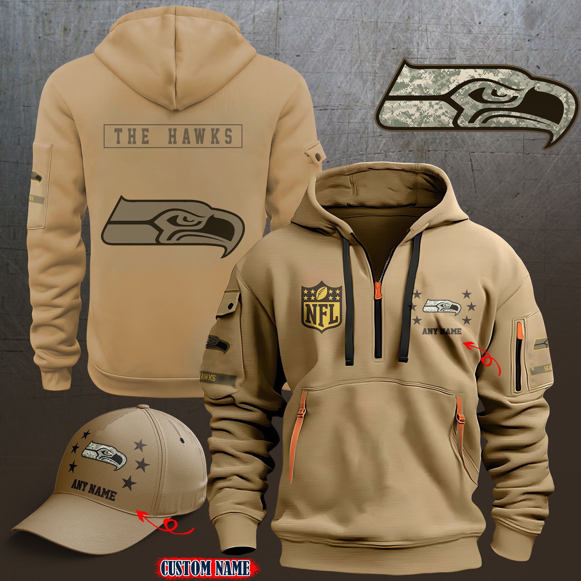 Seattle Seahawks 2024 Armed Forces Day  Combo hoodie+Cap custom 58225