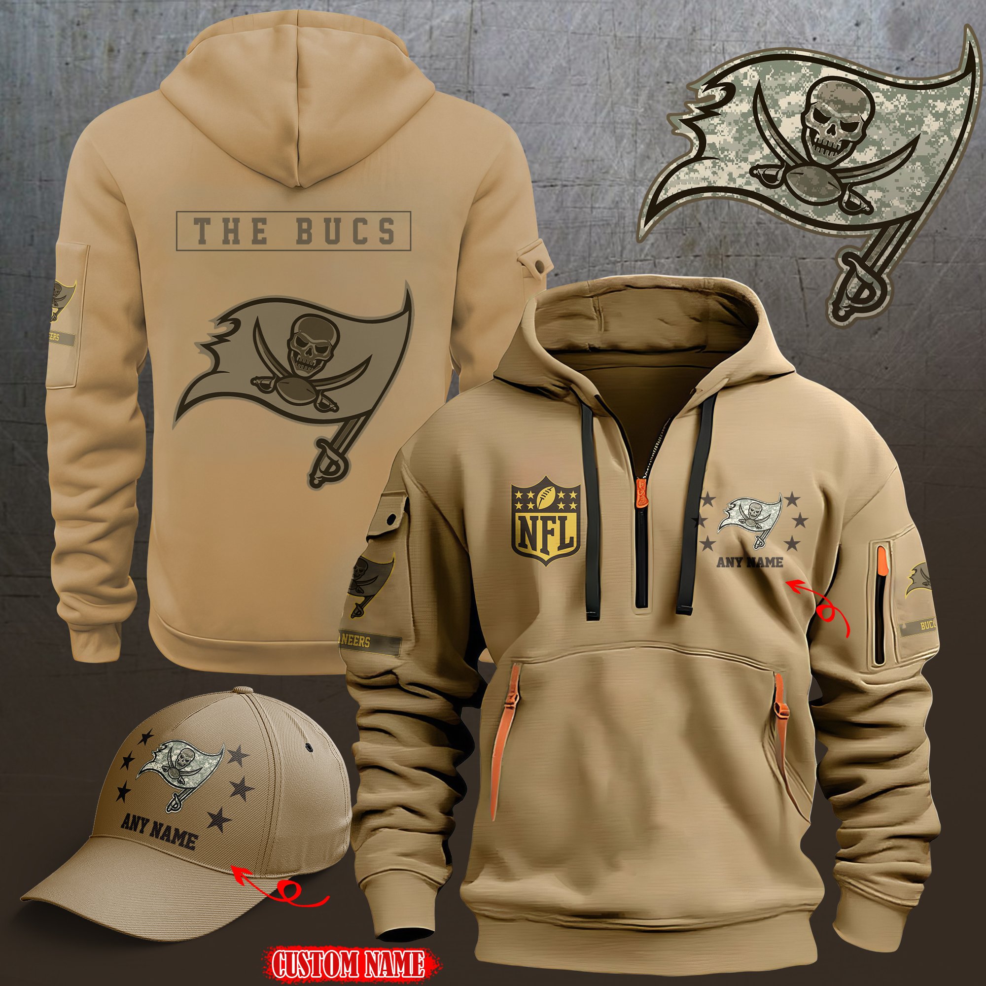 Tampa Bay Buccaneers 2024 Armed Forces Day  Combo hoodie+Cap custom 58225