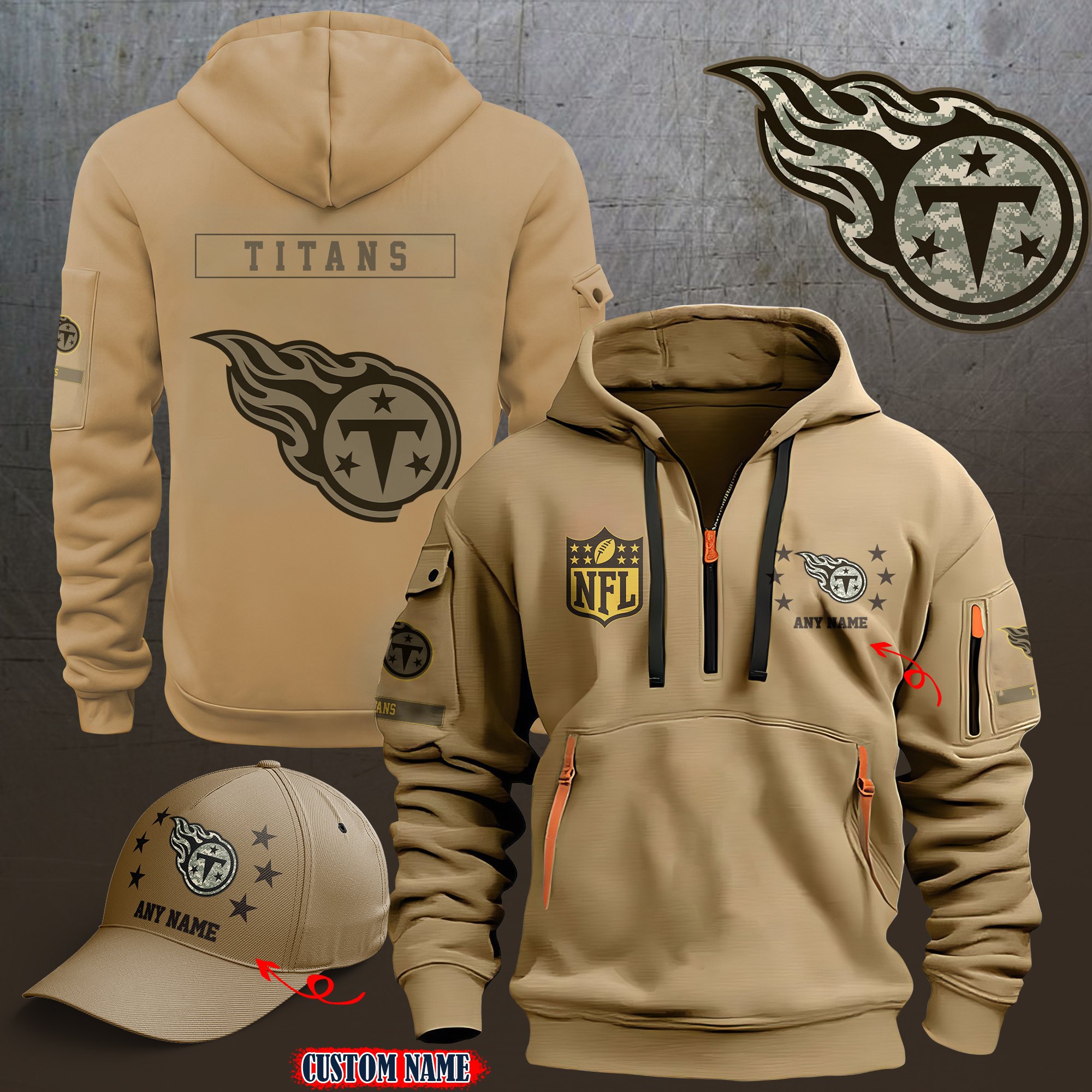 Tennessee Titans 2024 Armed Forces Day  Combo hoodie+Cap custom 58225