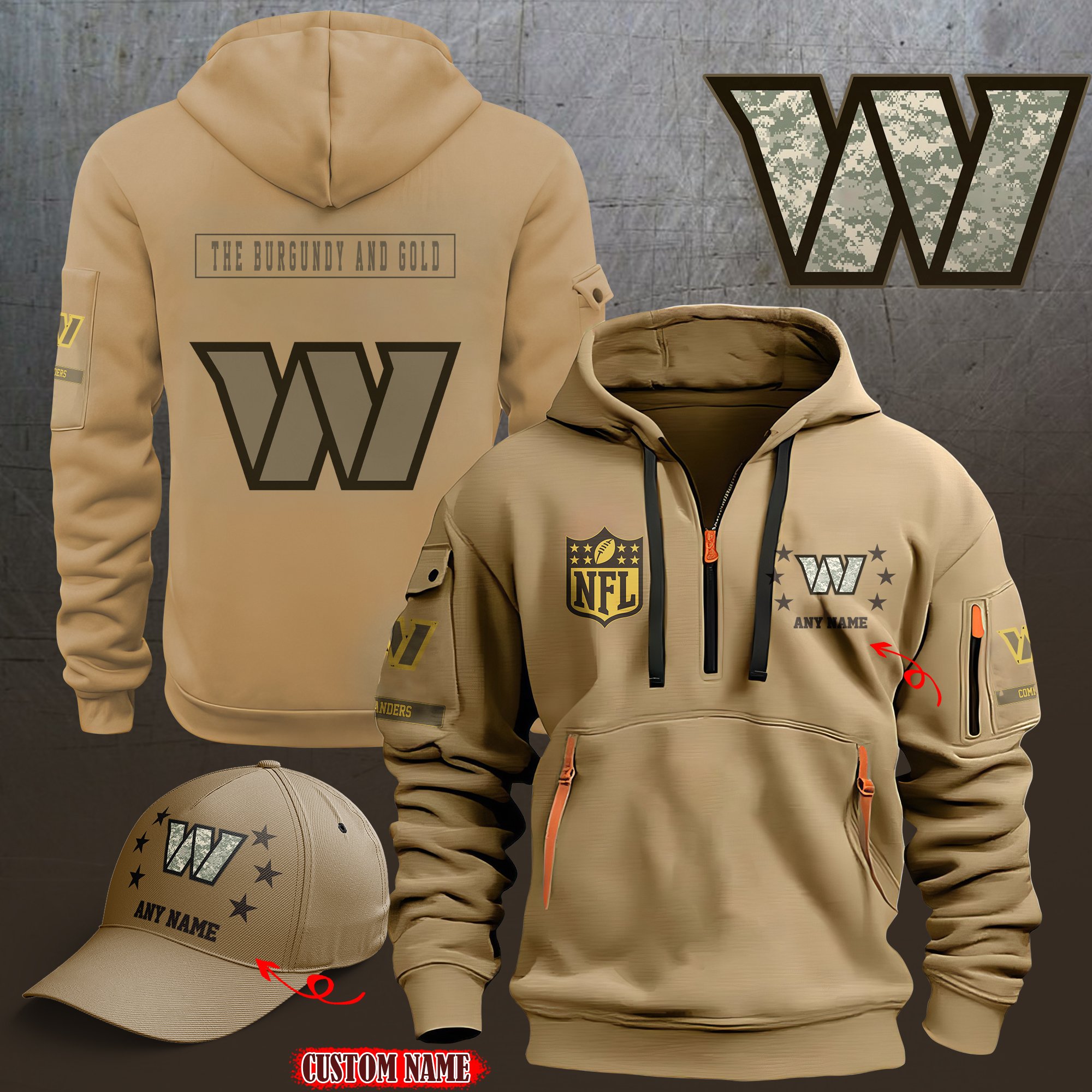 Washington Commanders 2024 Armed Forces Day  Combo hoodie+Cap custom 58225