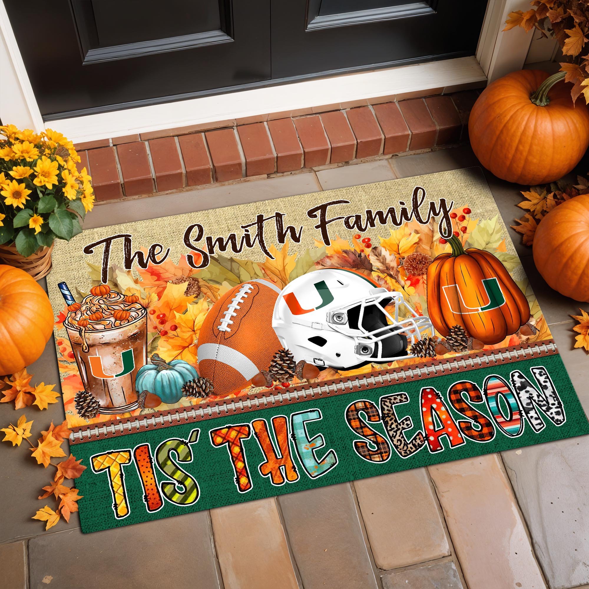 Miami Hurricanes Doormat Custom Your Family Name, Sport Doormat, Sport Gifts For Fan, Home Decorations ETRG-60206