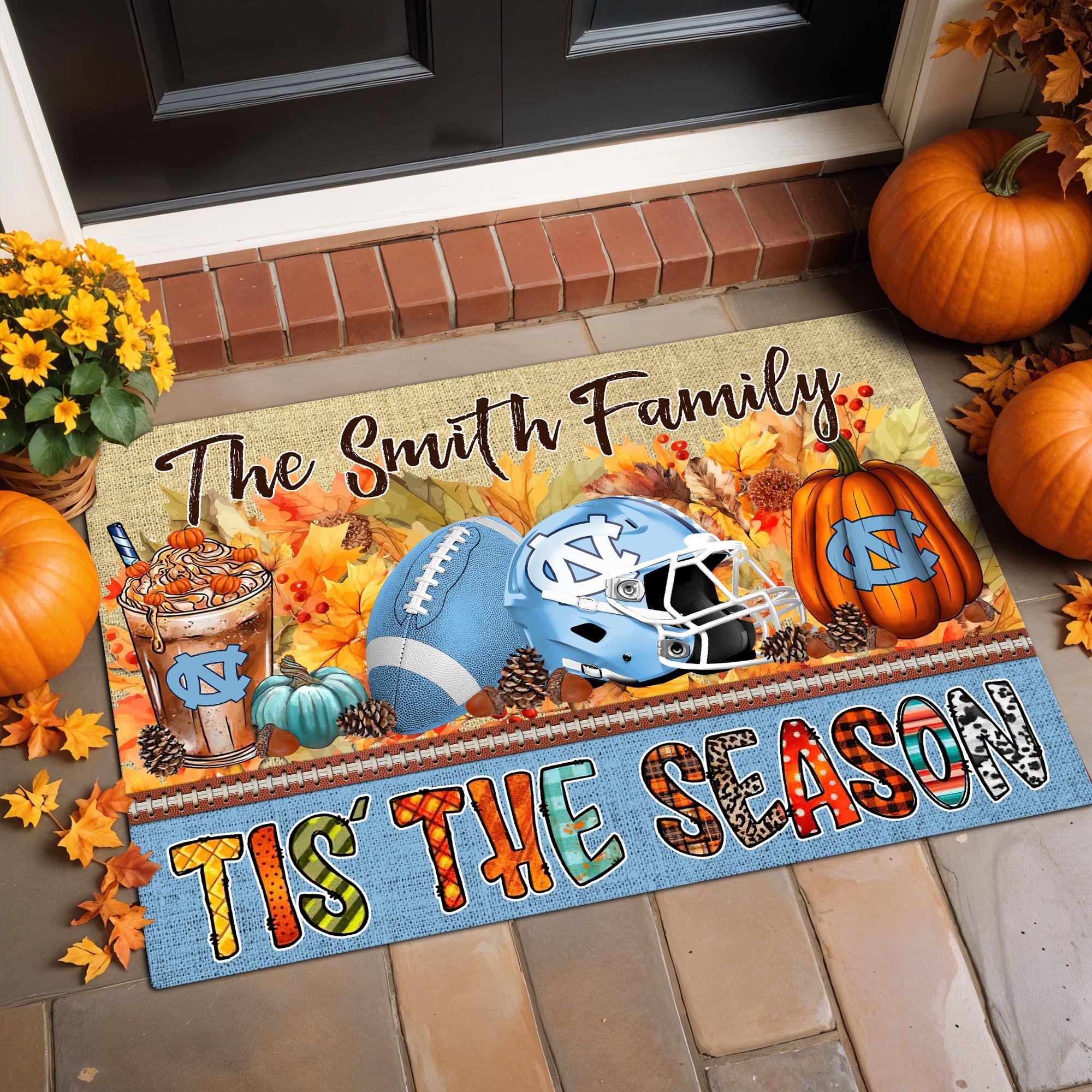 North Carolina Tar Heels Doormat Custom Your Family Name, Sport Doormat, Sport Gifts For Fan, Home Decorations ETRG-60206