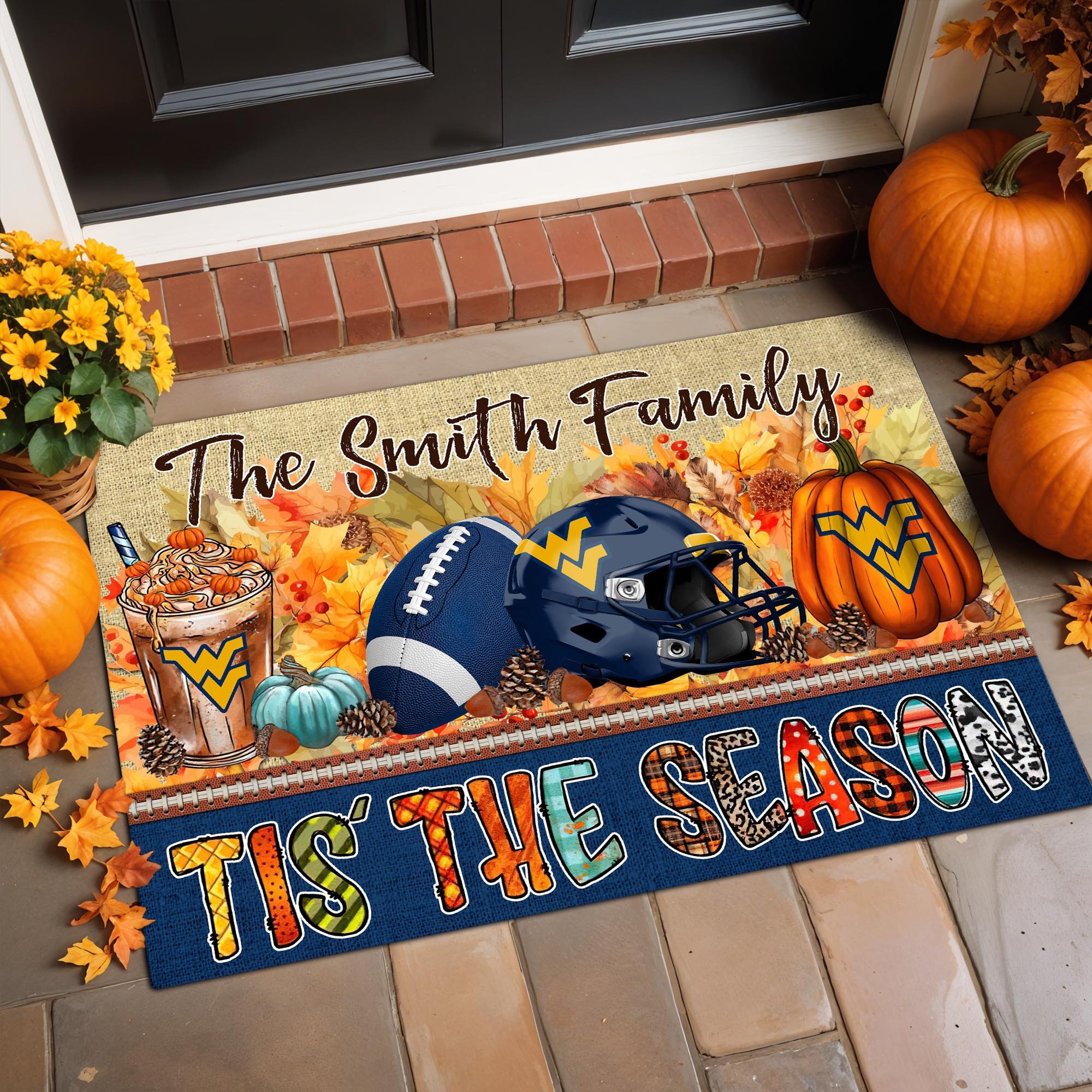 West Virginia Mountaineers Doormat Custom Your Family Name, Sport Doormat, Sport Gifts For Fan, Home Decorations ETRG-60206