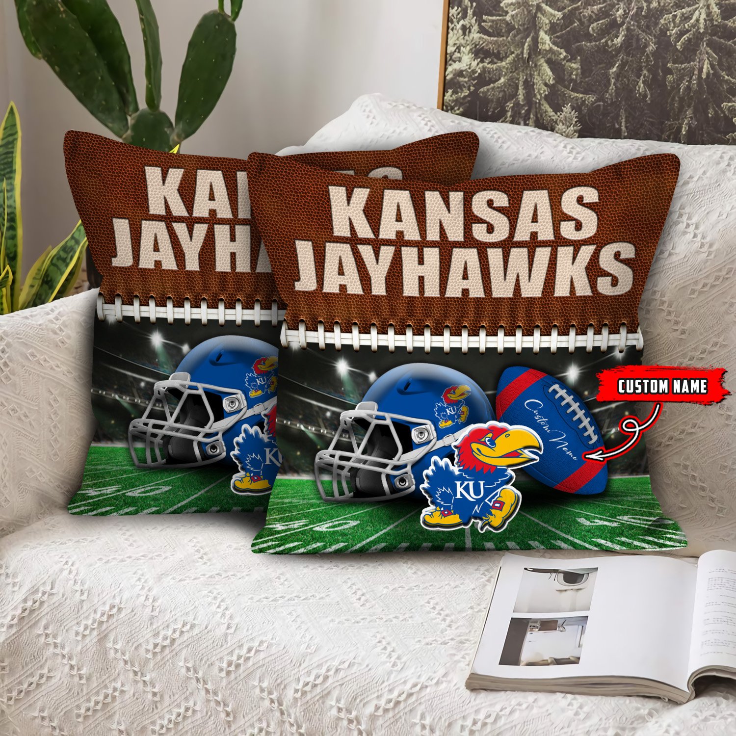 Kansas Jayhawks All Over Printed Pillow Custom Your Name, Sport Pillow, Sport Gifts For Fan EHIVM-60261