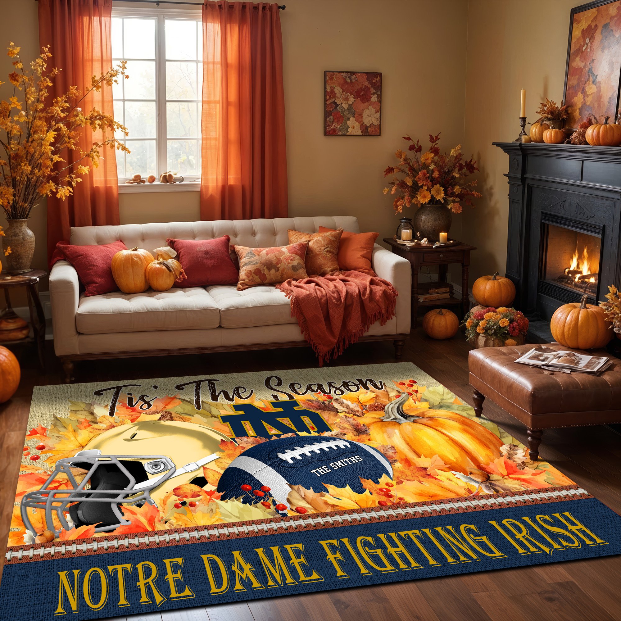 Notre Dame Fighting Irish Living Room Rug Custom Family Name And Choose Your Quotes EHIVM-60242