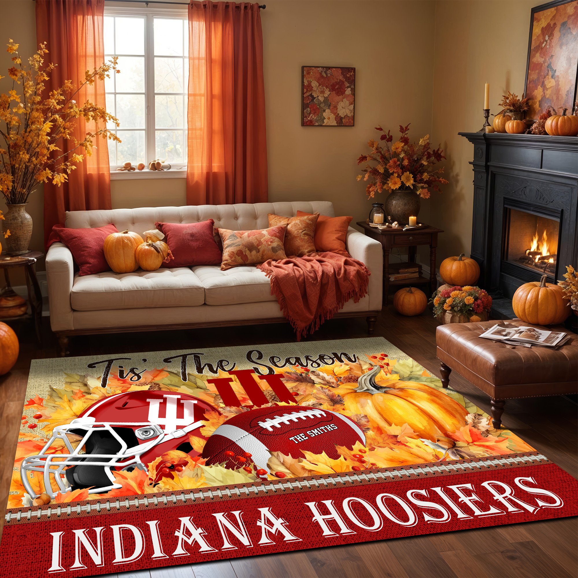 Indiana Hoosiers Living Room Rug Custom Family Name And Choose Your Quotes, FootBall Fan Gifts EHIVM-60242