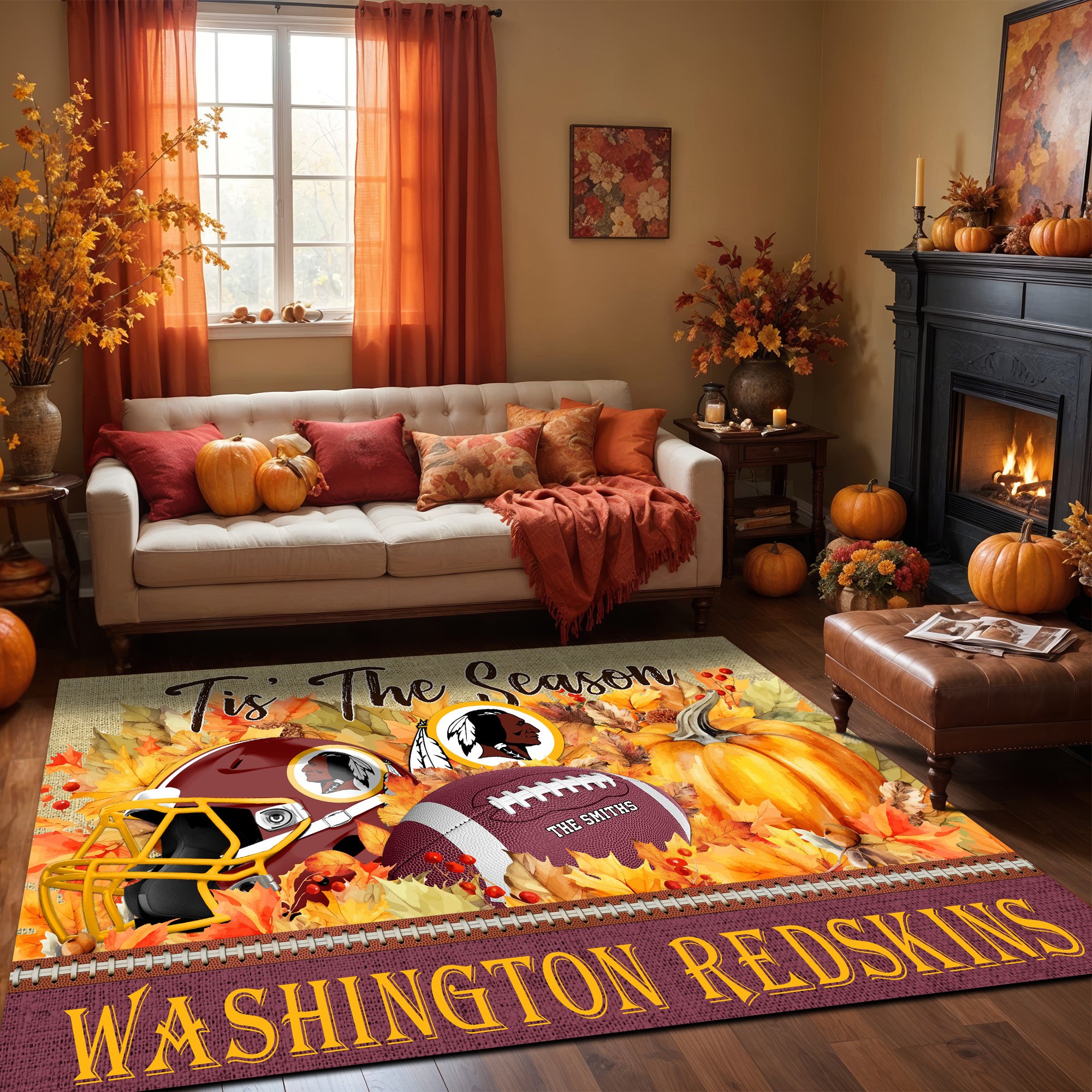 Washington Redskins Living Room Rug Custom Family Name And Choose Your Quotes, Football Team Living Room Rug, FootBall Fan Gifts