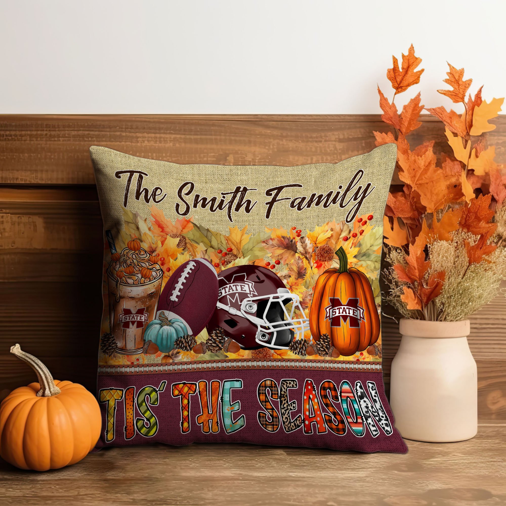 Mississippi State Bulldogs Pillow Customize Family Name, Football Team Pillow, Fan Gifts EHIVM-60281