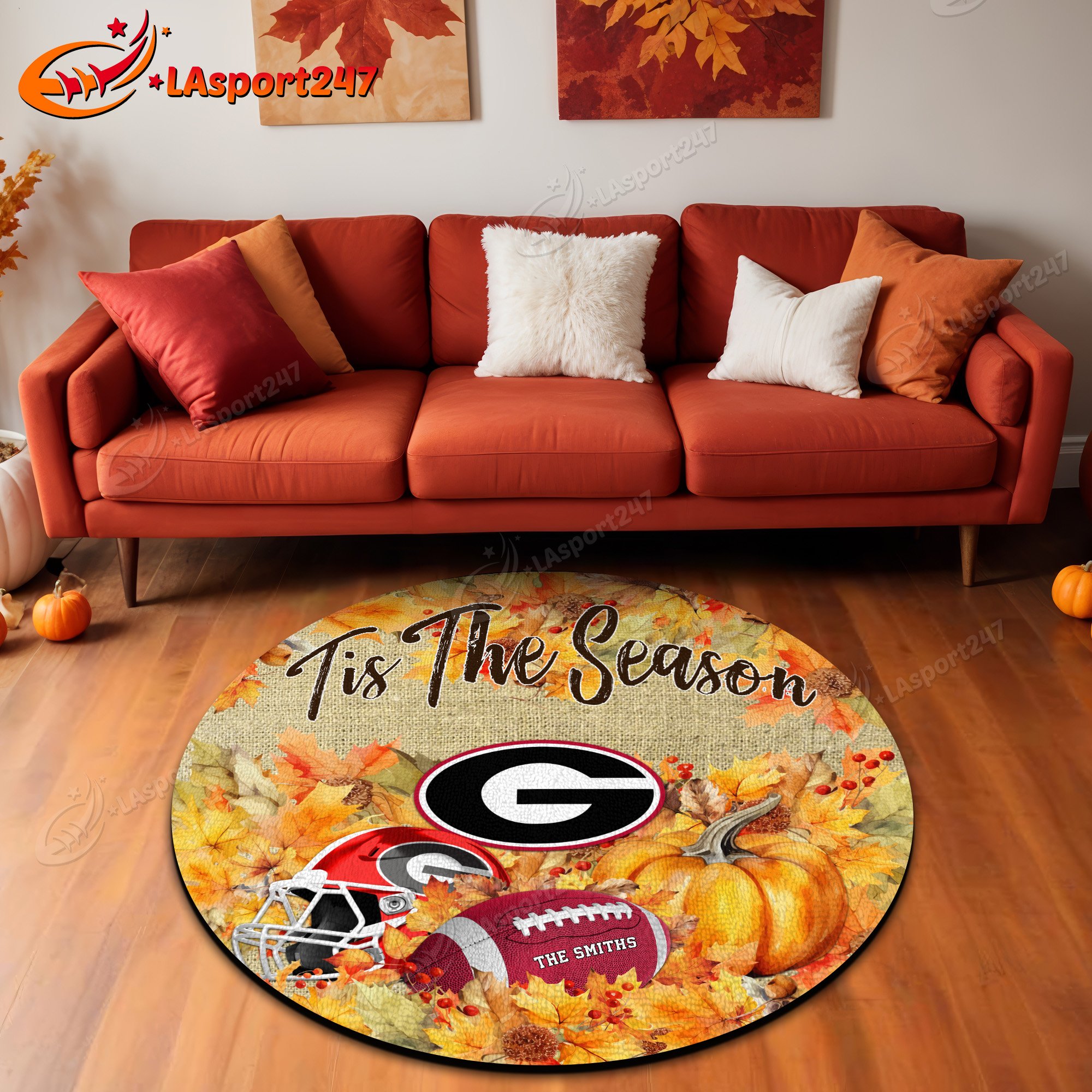 Georgia Bulldogs Round Rug Custom Family Name And Choose Your Quotes, Football Team Living Room Rug, FootBall Fan Gifts EHIVM-60250